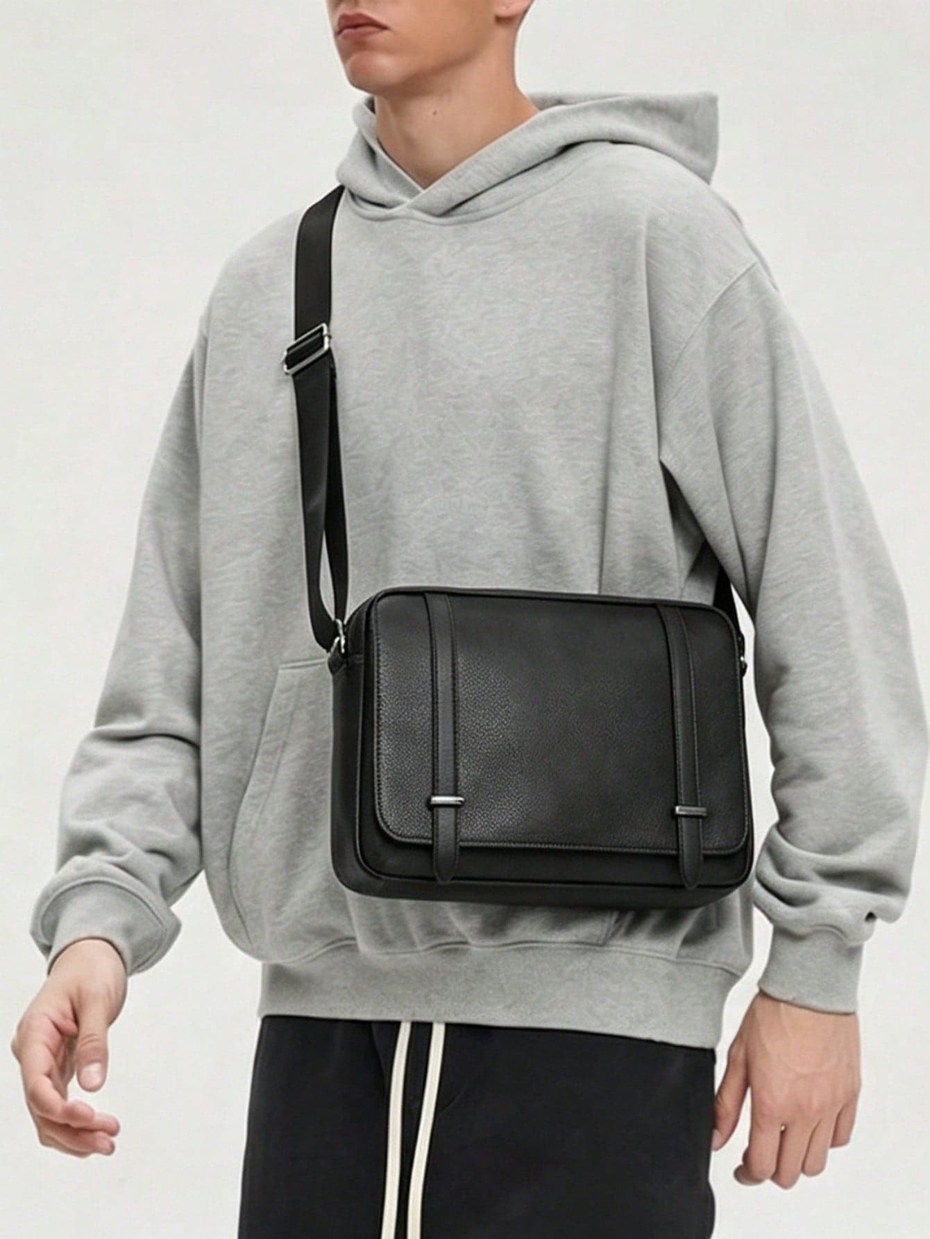 HOVI'S Men's PU Leather Crossbody Messenger Bag, Magnetic Flap Casual Shoulder Bag With Adjustable Strap, Large Capacity Multi Pocket Sling Bag