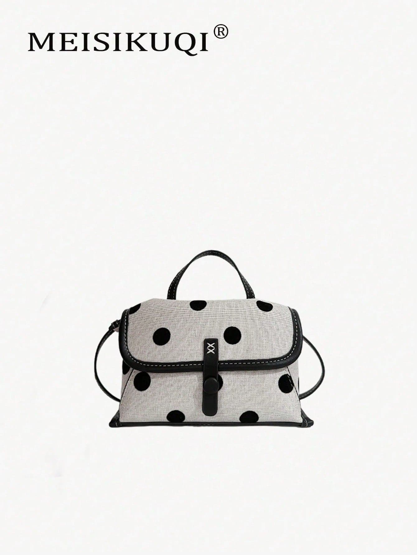 2026 New Vintage Polka Dot Mini Square Handbag, Linen Canvas Fabric With Delicate Edging, Classic Black Large Polka Dots With French Atmosphere, Exquisite Lock Closure, Sturdy And Durable, Comes With Hand Carry Handle And Adjustable Spaghetti Strap, Can Be Carried By Hand Or Worn Crossbody, Compact Body Can Fit Phone, Lipstick And Other Personal Items, Structured Shape Resistant To Deformation, Versatile Niche Item For Daily Commute, Travel And Photography