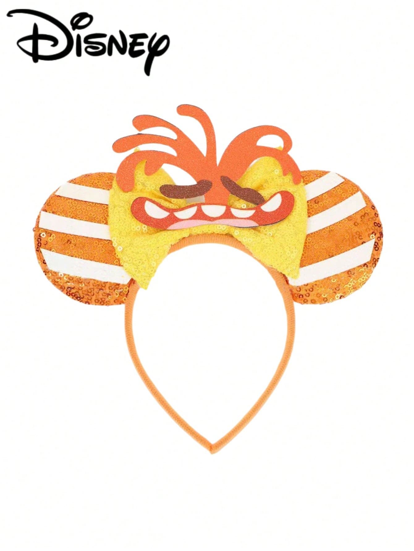 1pc Disney Cartoon Sequin Orange+Yellow+White Amusement Park Theme Series Mickey Minnie Ears Sequin Bow Headband, Stage Performance Costume Hair Accessory, Holiday Party Birthday Theme Mickey Hair Accessory, Headband, Suitable For Holiday Party