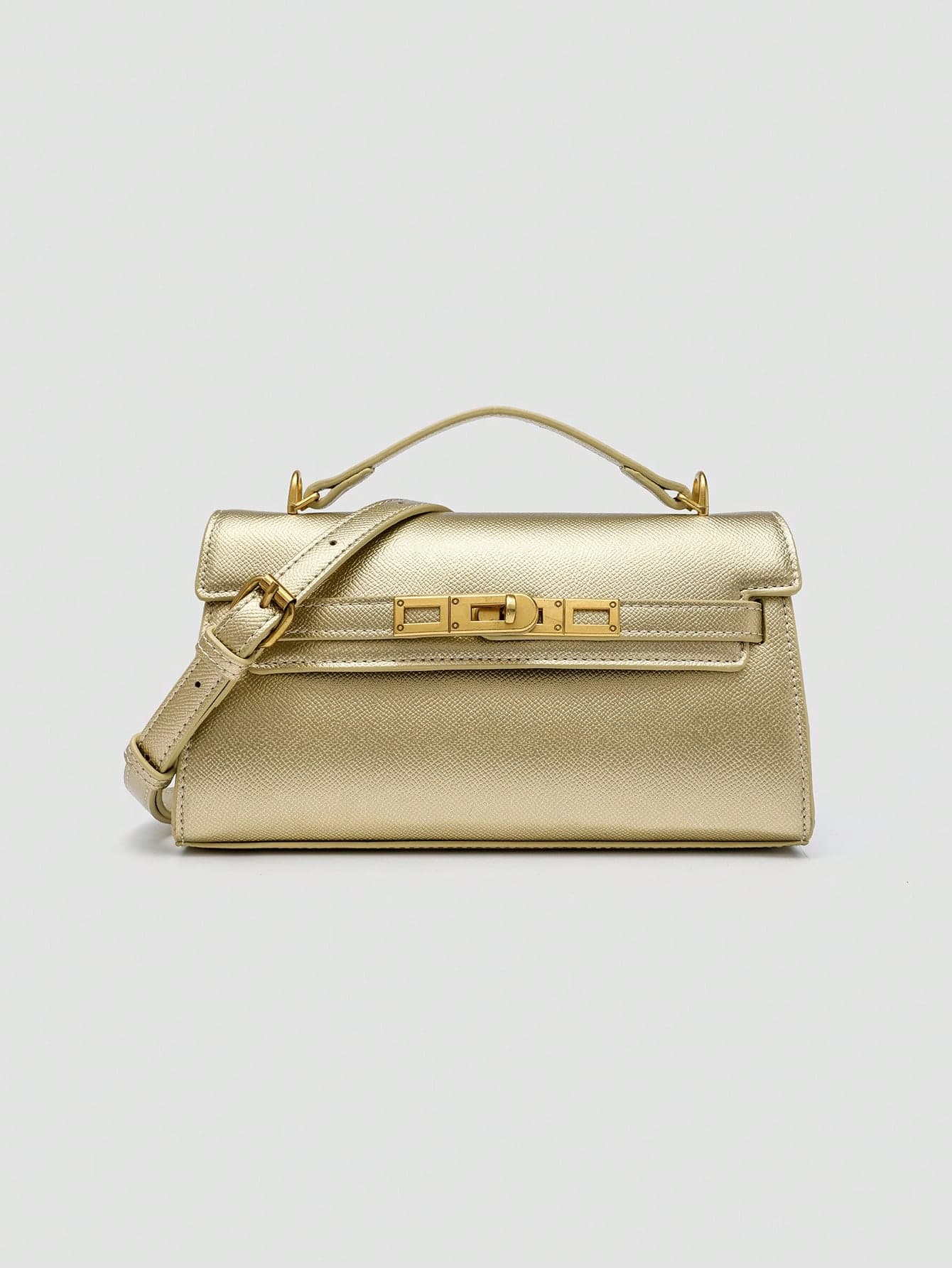 1pc Solid Color Multifunctional Women's Handbag, Fashionable Minimalist Shoulder Crossbody Bag, New Vintage Metal Buckle With Short Handle Tote Bag, Luxury Inspired Top Handle Bag With Gold Hardware, Suitable For Women's Daily Shopping And Commuting