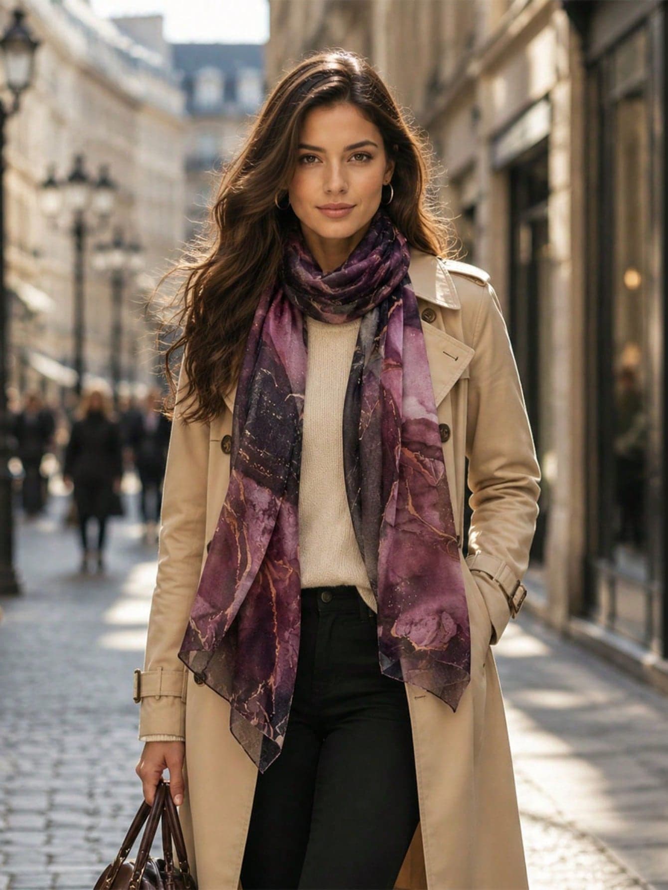 1pc 2026 Spring/Summer New Fashion Casual Lightweight Ink Print Scarf Long Shawl Silk Scarf Women's Thin Style Versatile Floral Print Shawl Scarf Suitable For Holiday Gifts, Travel, Walking, Beach Photography, Street Shopping And Multiple Occasions