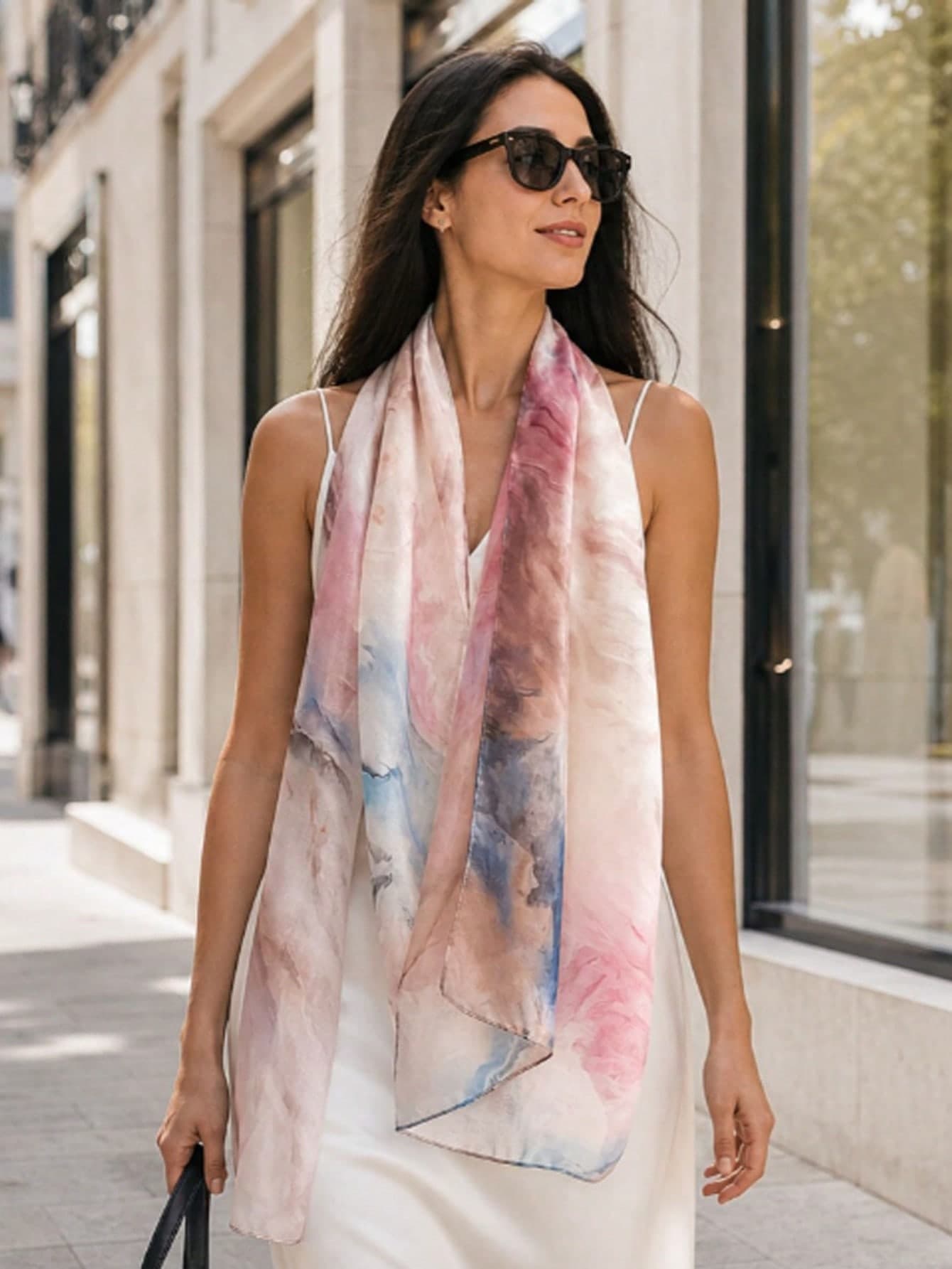 1pc 2026 ALL European & American Style New Fashion High-End Lightweight Ink Print Scarf Long Silk Scarf Women's Thin Fashion Versatile Floral Print Shawl Scarf Suitable For Holiday Gifts, Travel, Walking, Beach Photography, Street Shopping And Multiple Occasions