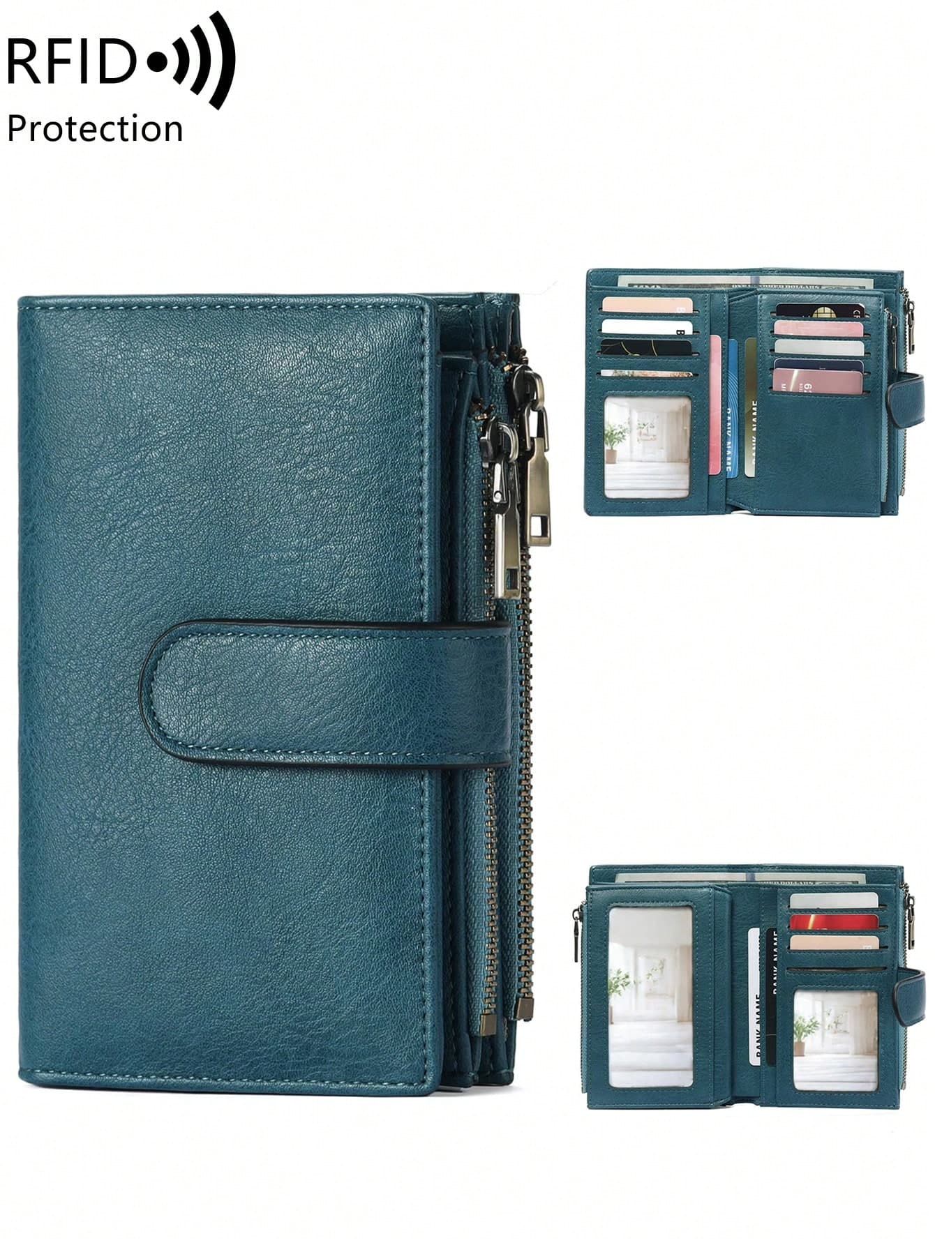 MIYIN Fashionable Vintage Women's Short Wallet, Daily Multi-Functional Large Capacity Trifold Credit Card Holder, RFID Blocking Wallet, Can Store Credit Cards/ID Cards/Coins/Cash/Receipts/Photos, Women's Double Zipper Pocket Clutch, Gift, Birthday Gift, Anniversary Gift