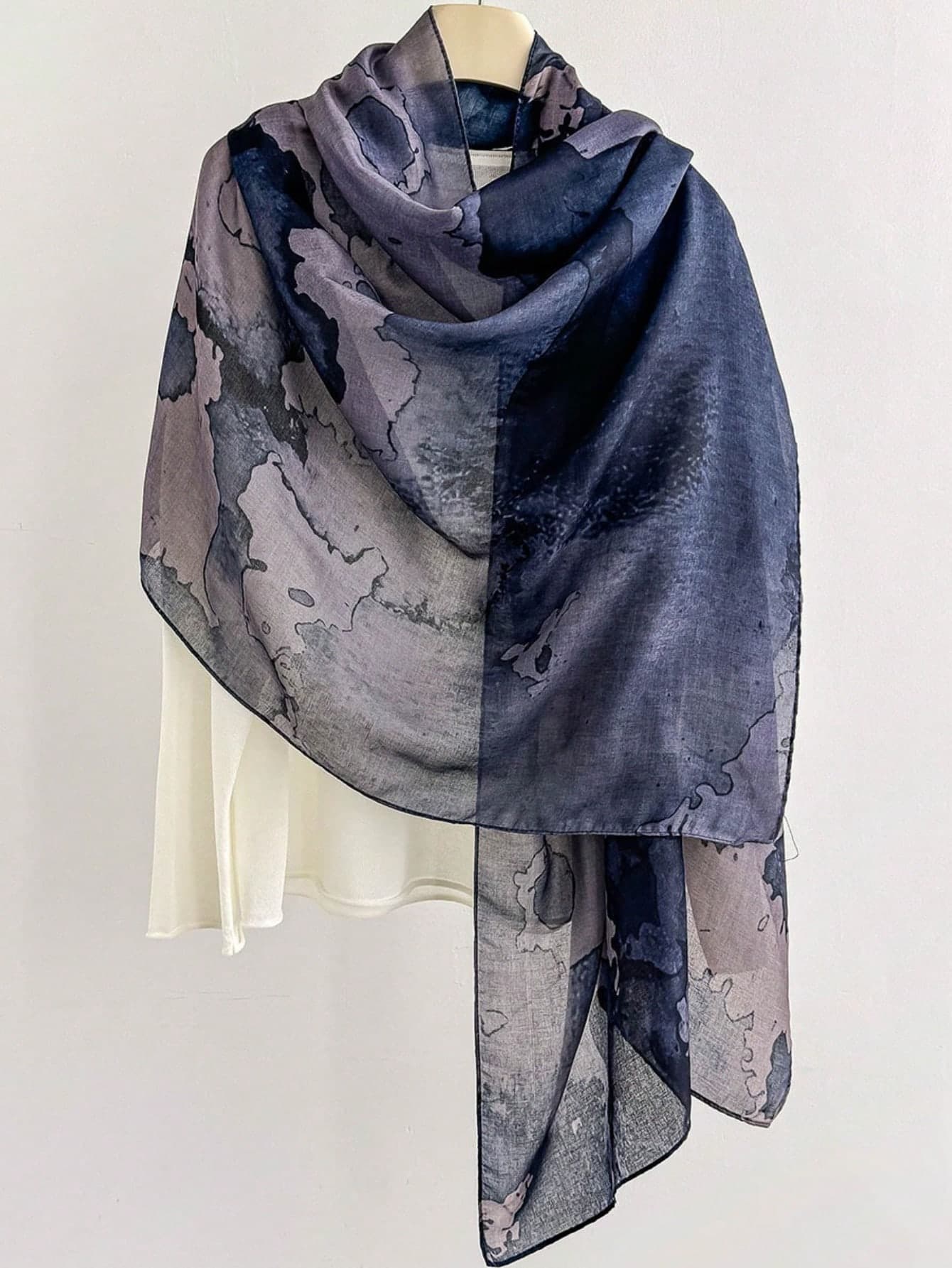 1pc 2026 ALL French Style New Fashion High-End Lightweight Ink Print Scarf Long Silk Scarf Women's Thin Fashion Versatile Floral Print Shawl Scarf Suitable For Holiday Gifts, Travel, Walking, Beach Photography, Street Shopping And Multiple Occasions