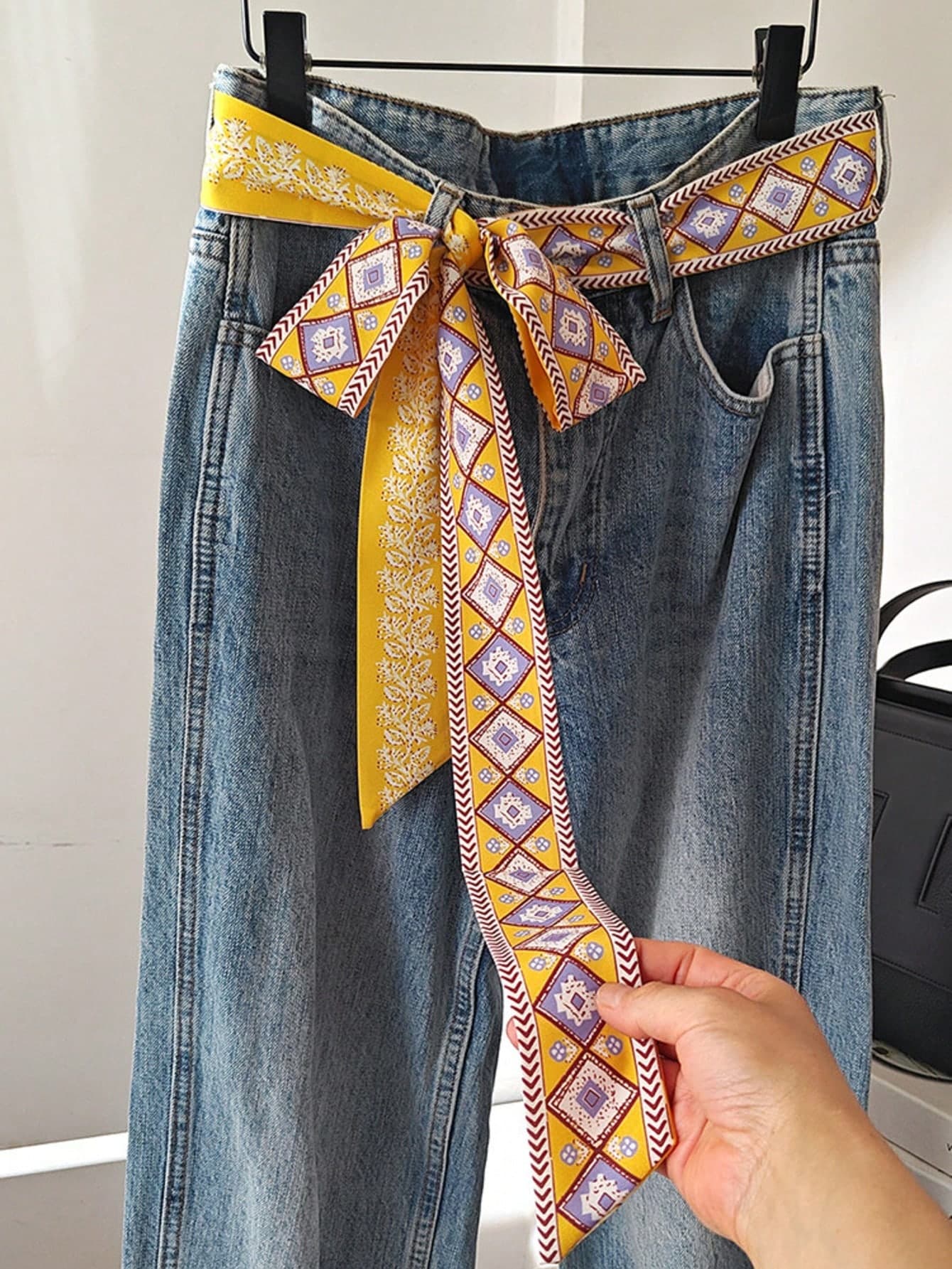 1pc Long Scarf Belt, Can Be Paired With Jeans, Fashionable And Elegant. 2026 New Plaid Waist Scarf Accessory Series, Neck Accessory, Satin Scarf