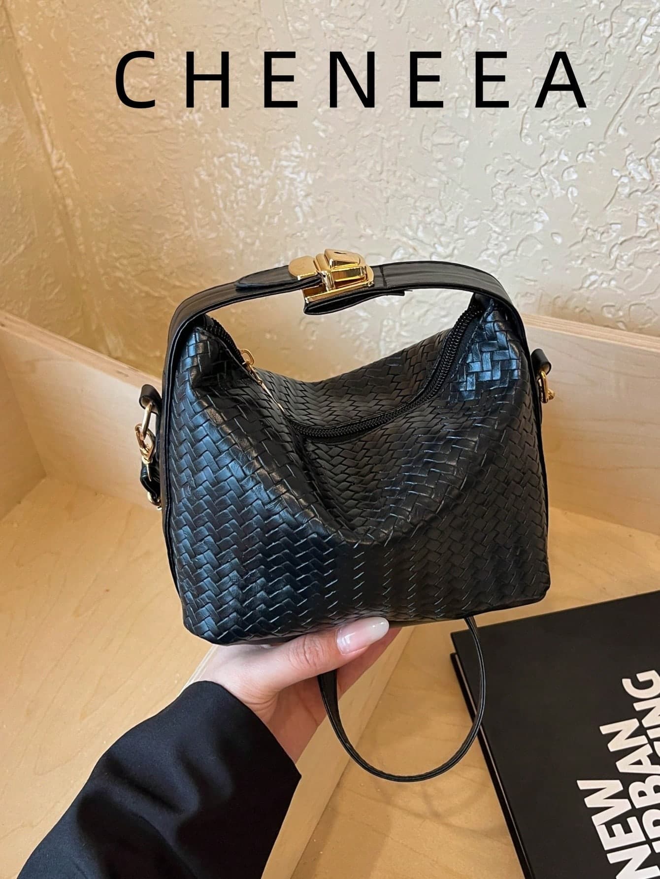 New Vintage Fashion Embossed Woven Texture Mini Square Handbag, Zipper Closure, Adjustable Long Shoulder Strap, Small Capacity Lightweight Minimalist, Casual Crossbody Bag