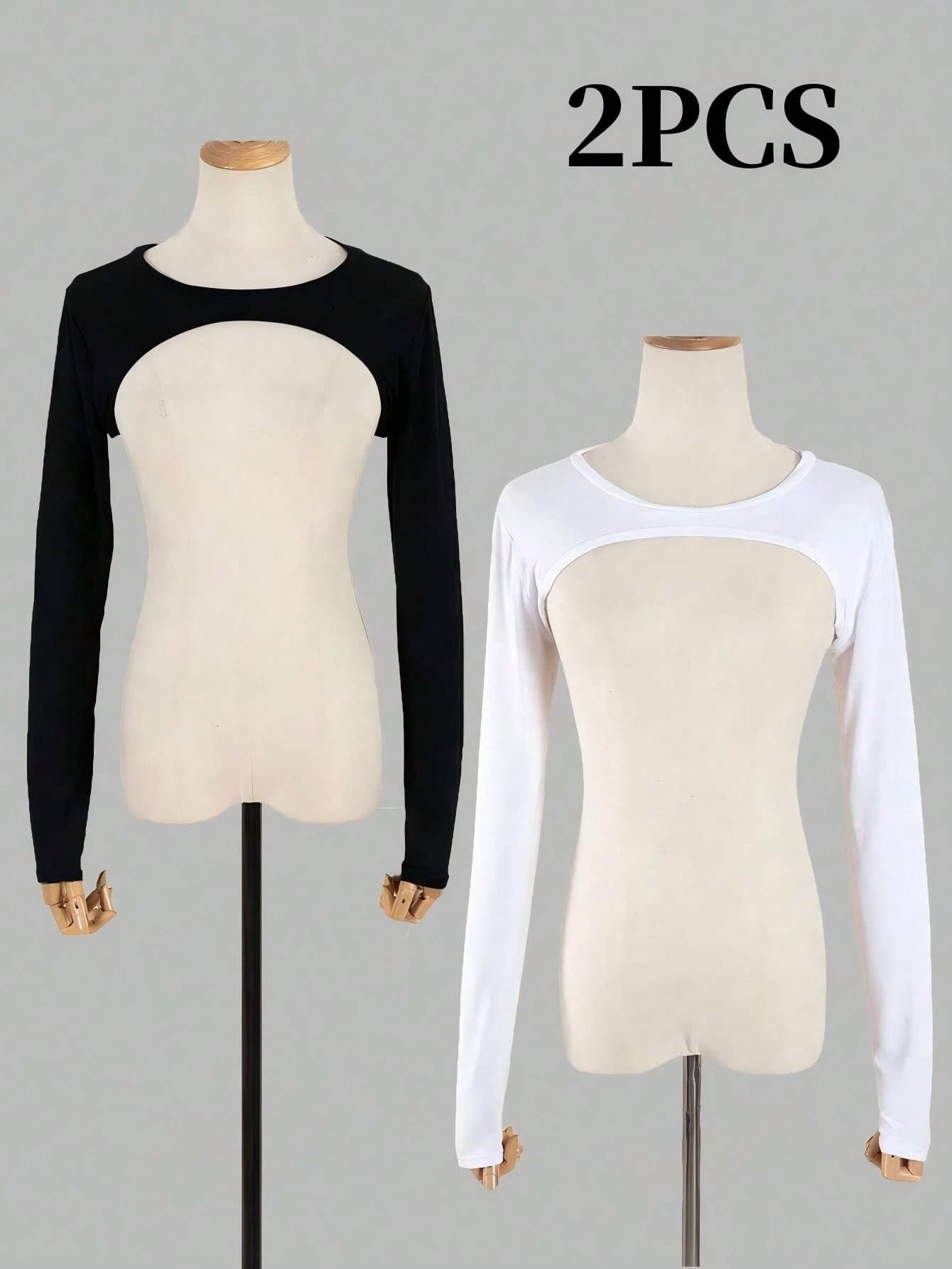 2pcs Solid Color Shoulder Sleeve Covers, Comfortable Modal Fitted Short Bolero Fake Collar, Sexy Detachable Collar, Black, Long Sleeve, Suitable For Daily Wear