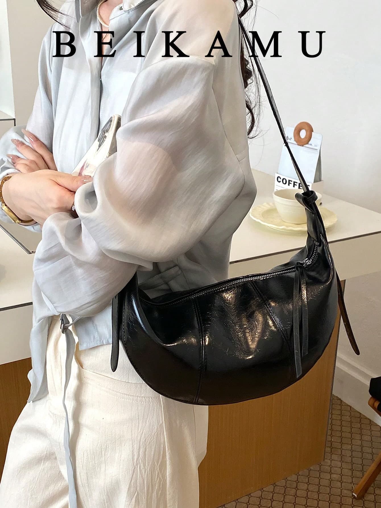 BEIKAMU Fashion Stud Decor PU Crossbody Bag, Adjustable Shoulder Strap Zipper Closure Versatile Shoulder Bag Hobo Bag, Suitable For College, Commuting, Shopping, Street Wear, Daily Use
