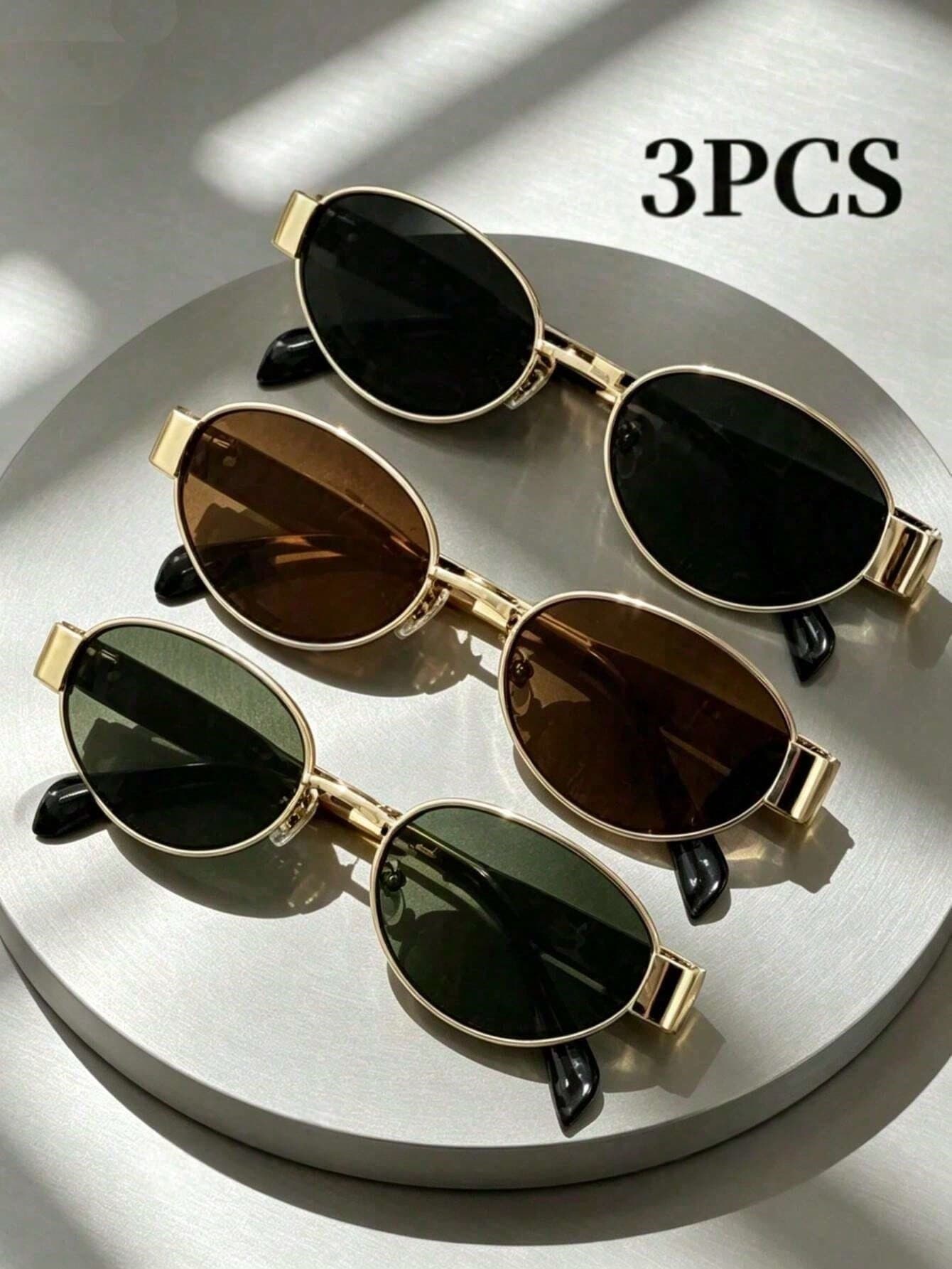 3 Pairs Fashion Retro Bohemian Metallic Oval Ins-Style Unisex Glasses, High-End Stylish Street-Shooting Decorative Eyewear