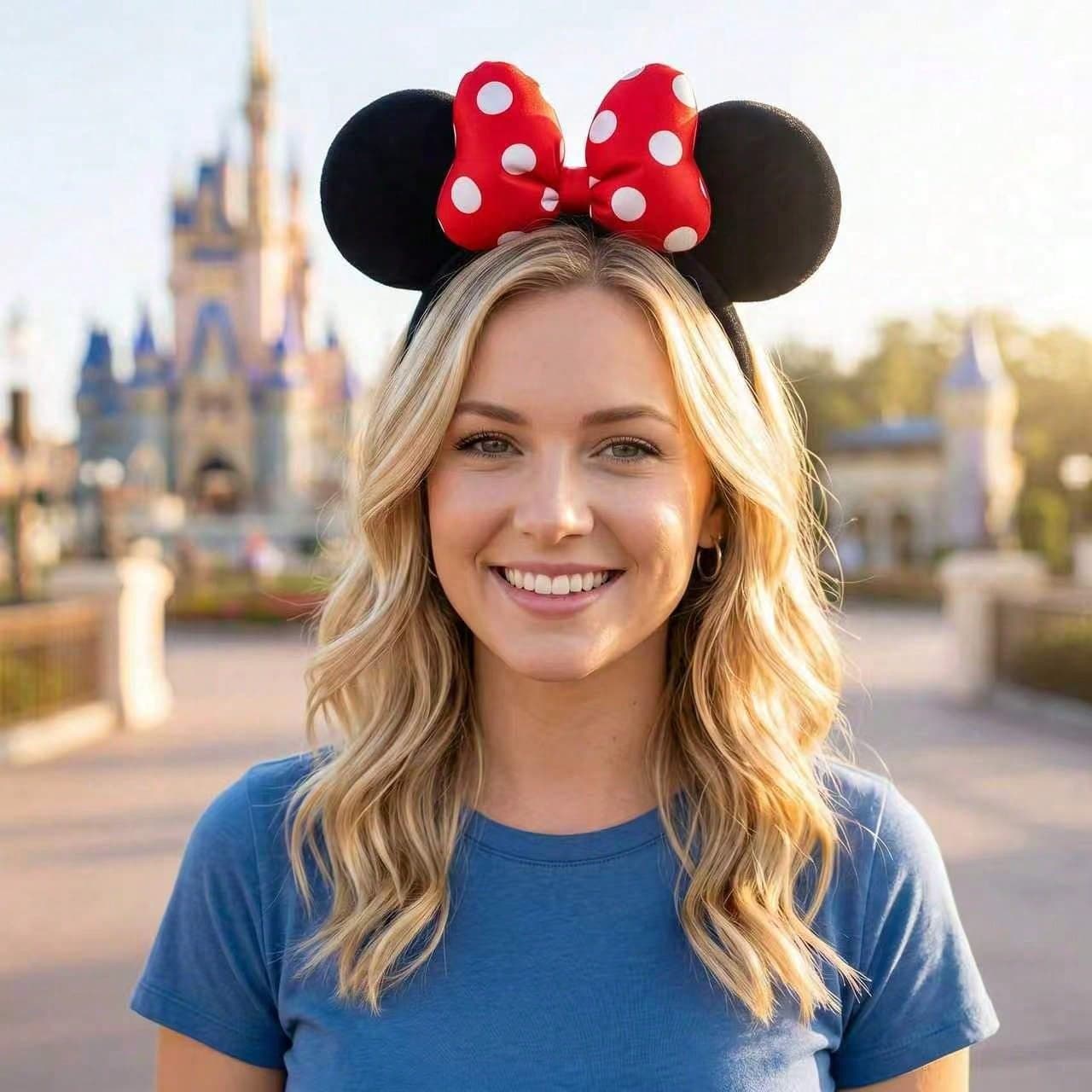 1pc Disney Minnie Mouse Ear Headband With Red Polka Dot Bow - Classic Mouse Ears, Suitable For Costume Parties, Theme Parties, Outdoor Photography, Disney Park Visits, Cosplay And Daily Wear