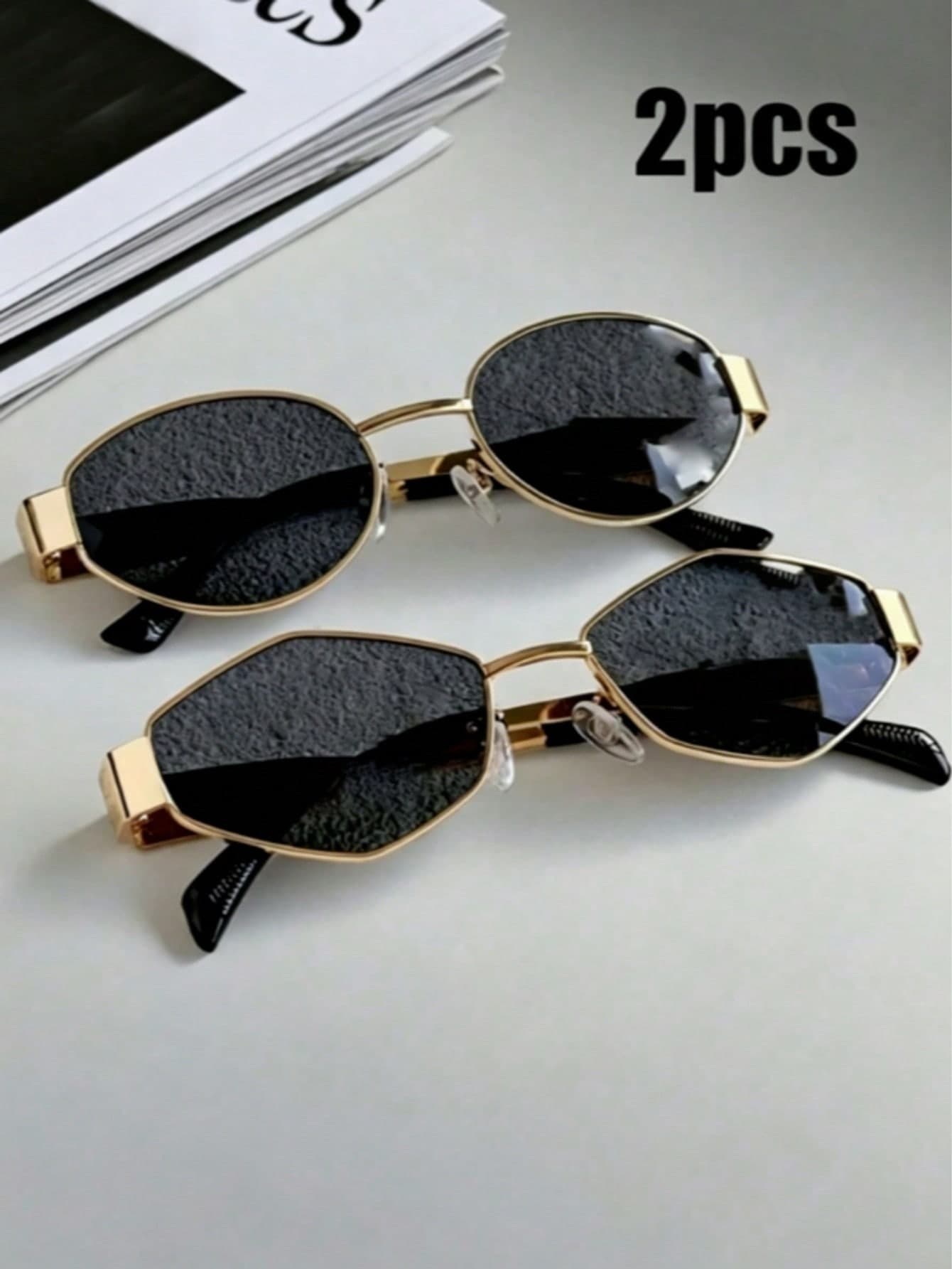 2 Pairs Summer Women's Fashion Glasses Set, Vintage Oval Metal Frame Decorative Glasses, Unisex Street Style Daily Commute Decorative Glasses