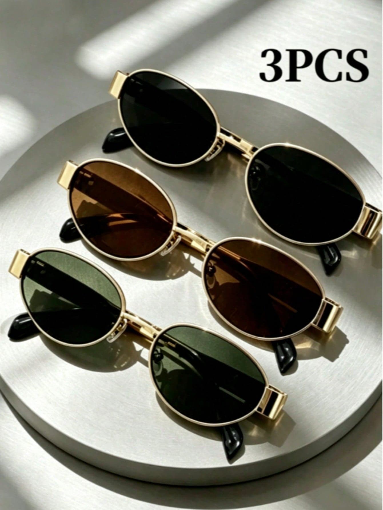 3pcs Fashion Vintage Bohemian Metallic Oval Frame Unisex Glasses, High-End Street Style Decorative Eyewear