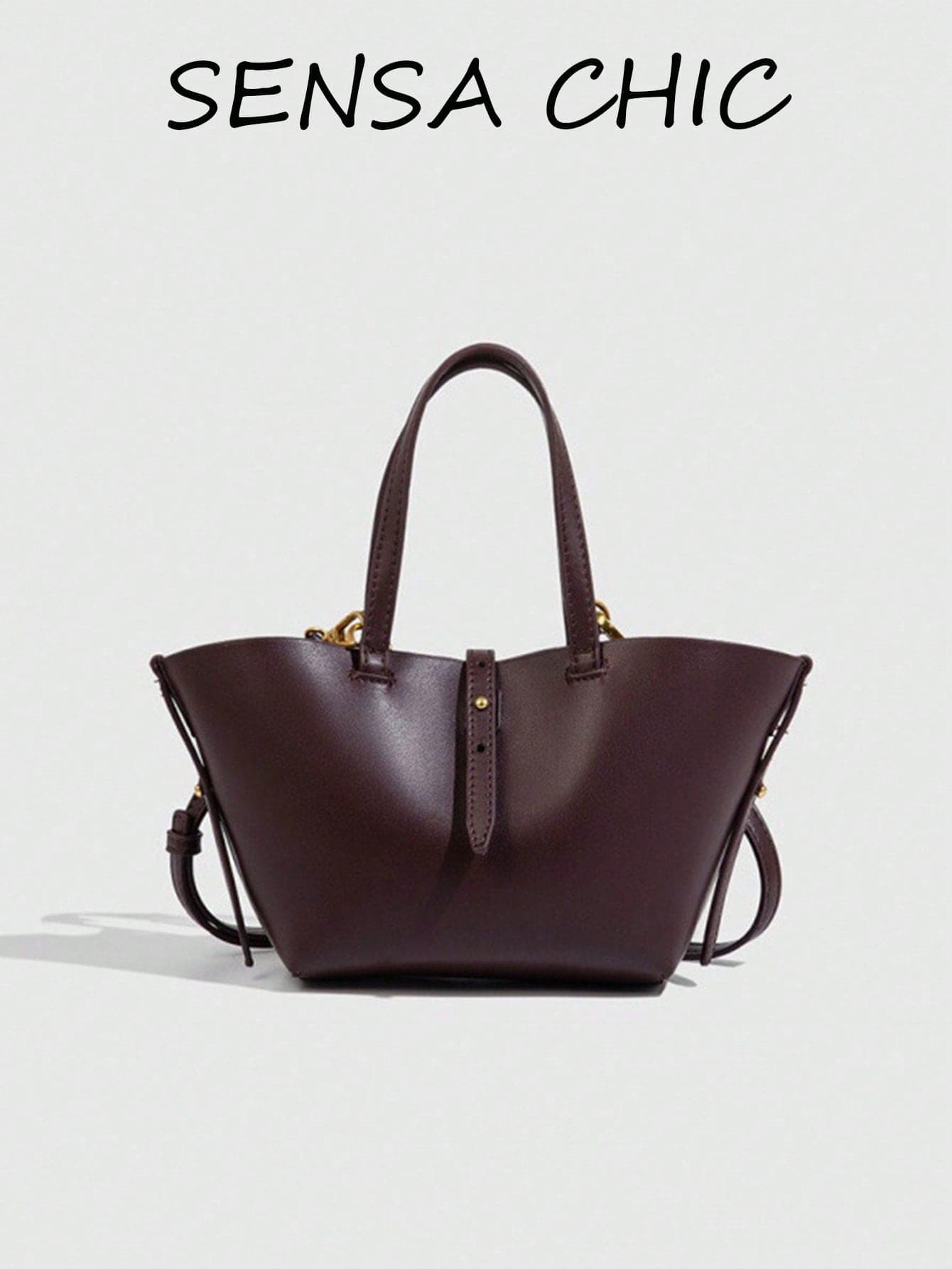 Elegant Curved Wing Shape Tote Bag, Gold Rivet Decor Multiway Shoulder Tote Bag Suitable For Daily Casual And Formal Occasions