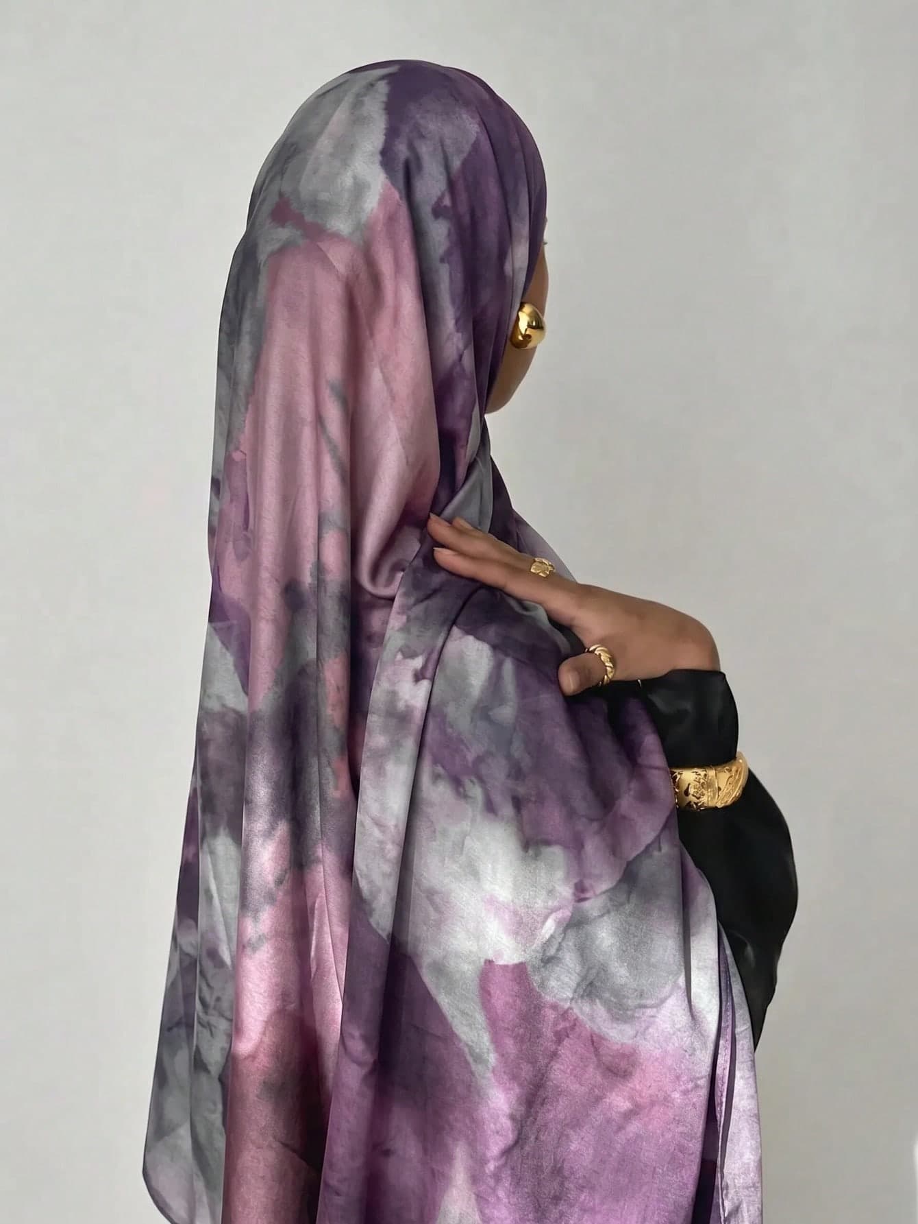 1pc New Printed Headscarf, Premium Gradient Marble Water Ripple Print, Elegant Women's Headscarf, Soft Robe Accessory Fabric, Multi-Functional Sun Protection/Windproof Headscarf Shawl, Suitable For Daily Life/Holiday Party/Banquet And Other Occasions, Can Be Matched With Veil Clothing