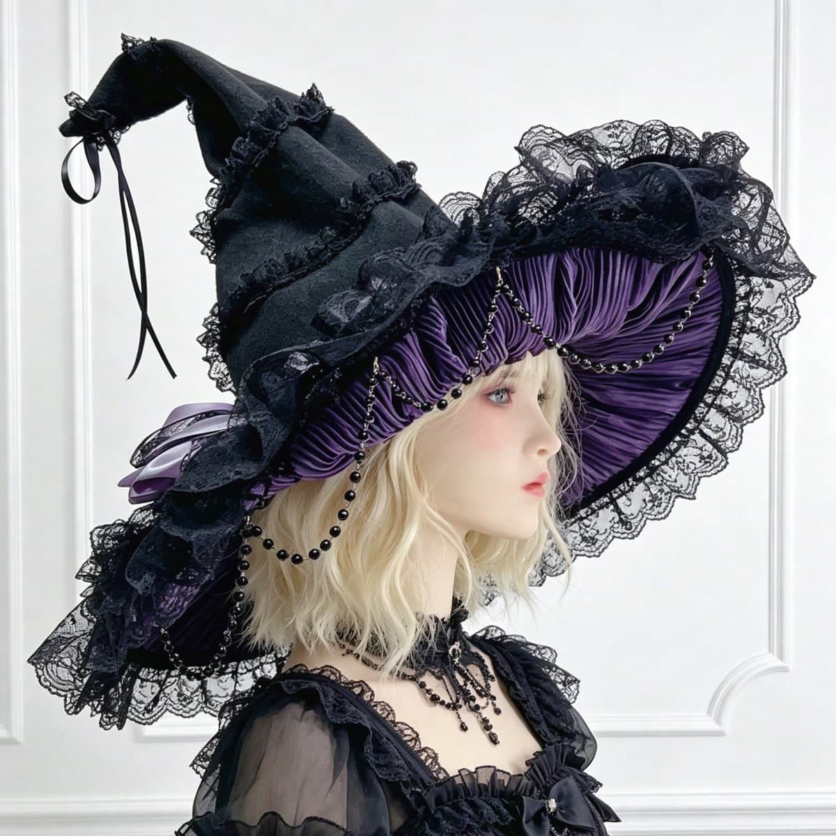 BNT Hat Bowknot Lolita Black Halloween Witch Lei Sibonett Bat Lace Bow Bnt Headgear Girl Women Cosplay Hair Accessories