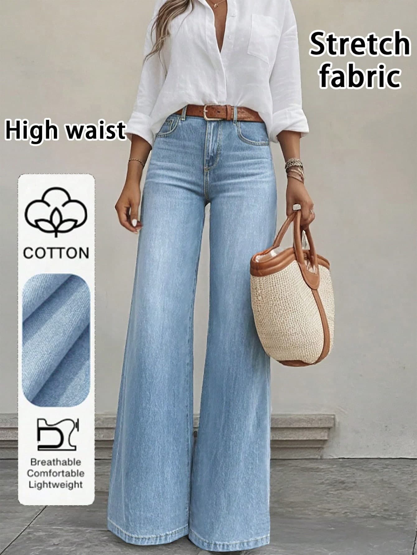 Women's Casual Straight Leg Washed Blue Jeans, Comfortable And Versatile For Daily Wear