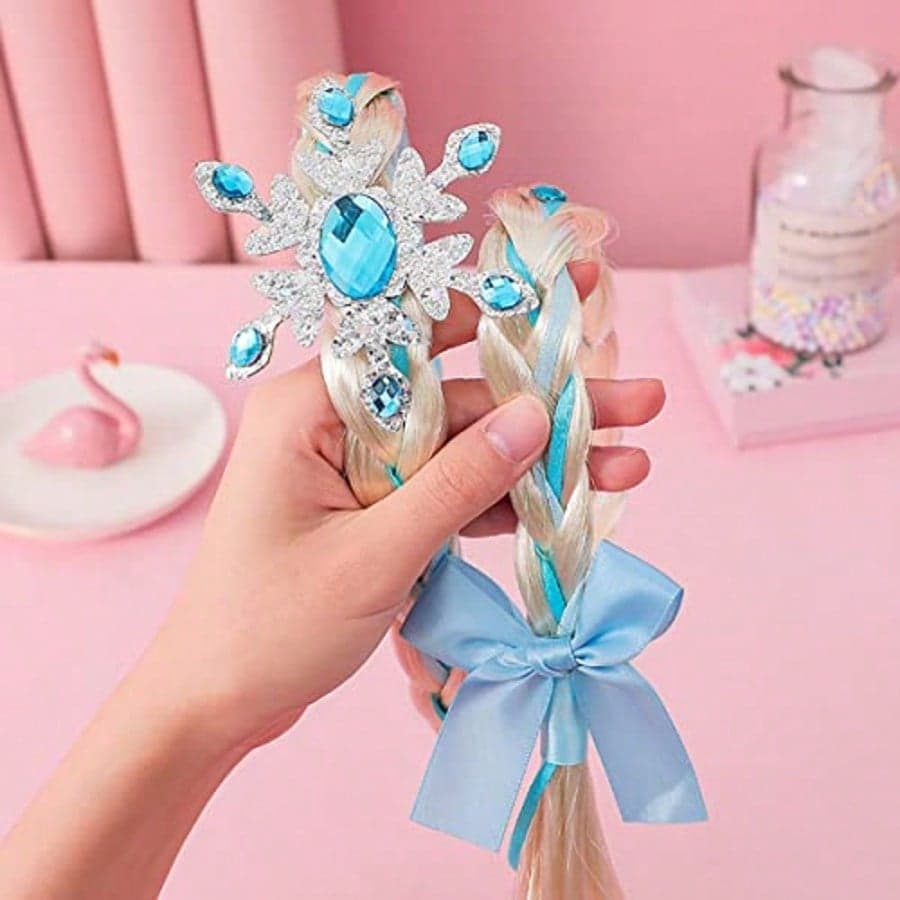 Ice Princess Crown Headband With Long Braid, Blue And White Headband With Ice Braid, Birthday Party Costume Headpiece, Role Play Costume Braid Headband, Party Costume Headpiece