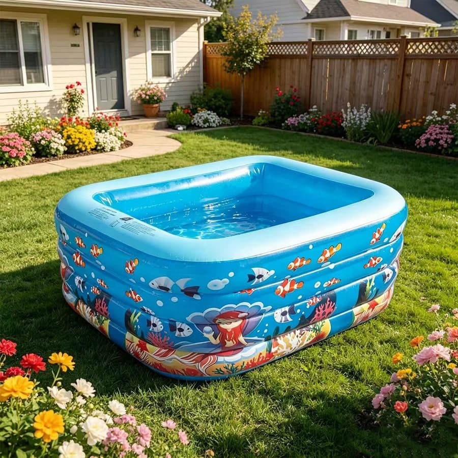 Underwater World Square Inflatable Swimming Pool, Foldable Home Inflatable Water Basin, Thickened PVC Material, Indoor/Outdoor Play Tub