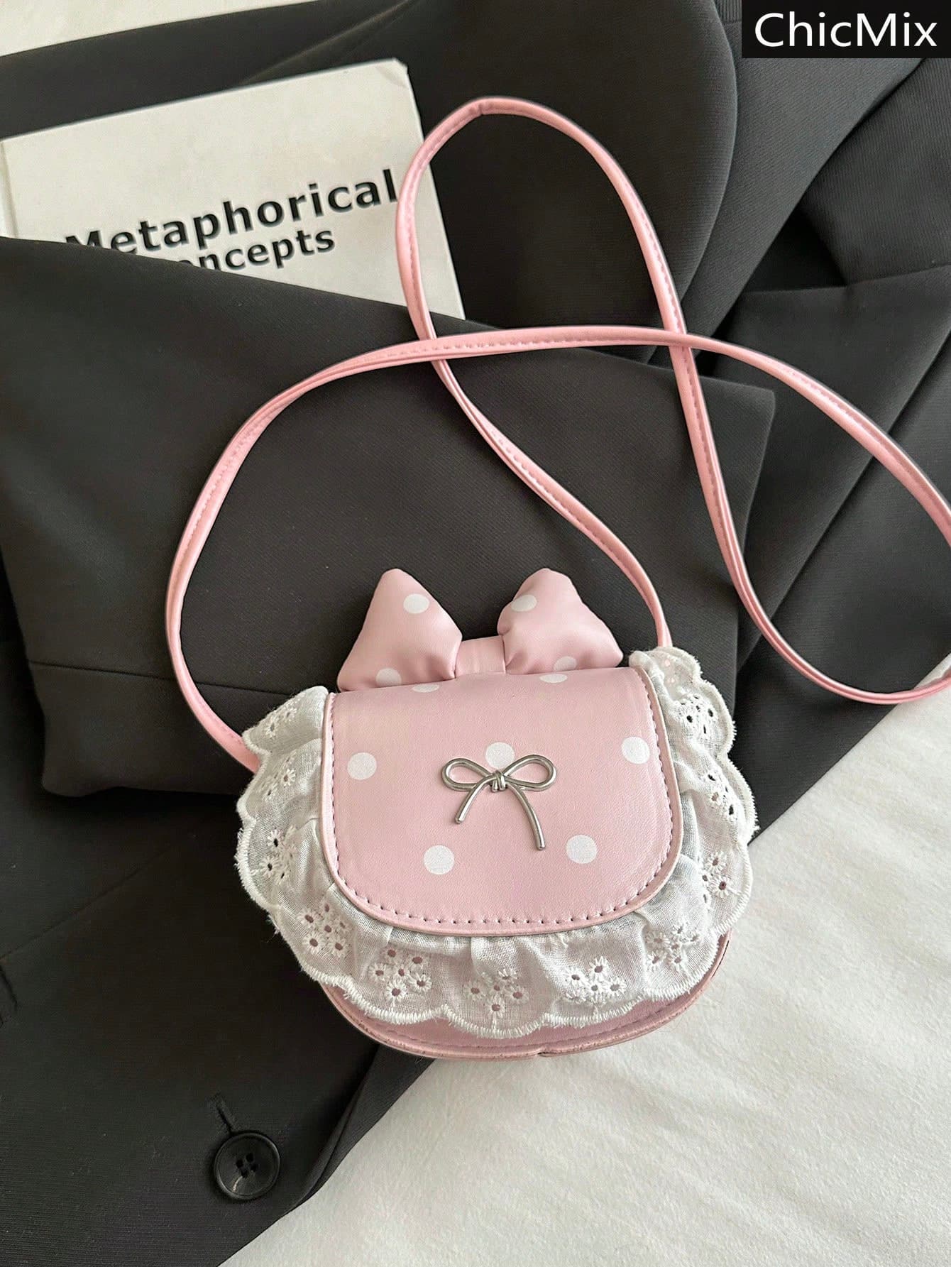 Fashionable New Mini Polka Dot Print Lace Trim Shoulder Bag, Popular Versatile Flap Large Bow Decor Women's Crossbody Bag, Suitable For Shopping, Wallet, Young Women, College Students, Newcomers, White-Collar Workers. They Are Perfect For Office, University, Work, Business, Commute, Outdoor Activities, Travel And Outings