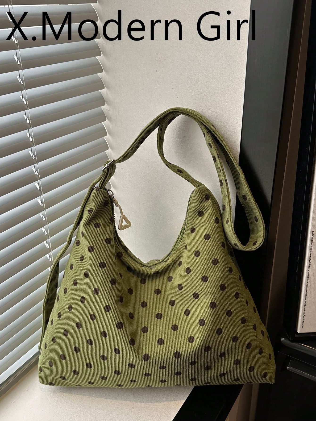 Polka Dot Tote Bag, Large Capacity Canvas Shoulder Bag, Casual Lightweight Women's Shopping Bag, Daily/Travel/Work Use