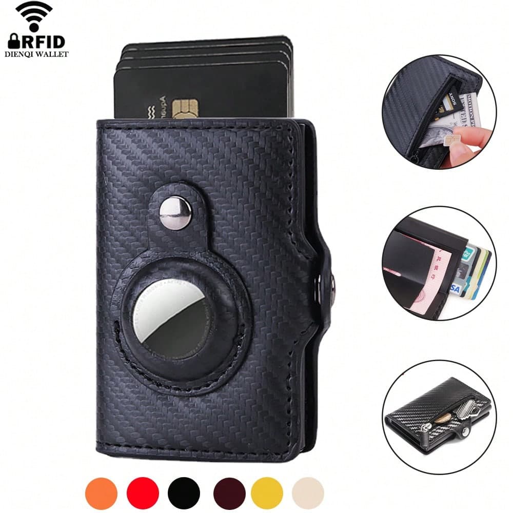 RFID Anti-Theft Credit Card Holder Men's Airtag Wallet Carbon Fiber Bank Card Sleeve Air Tag Storage Box Men's Smart Minimalist Wallet Compatible With Apple Airtag Gift For Men/Father's Day