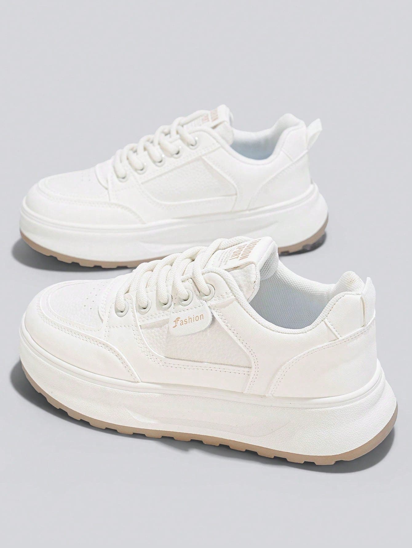 Flipark 1 Pair White Platform Sneakers, Thick Sole, High-Quality, Unique Design, Soft And Comfortable, Suitable For Commuting And Dating