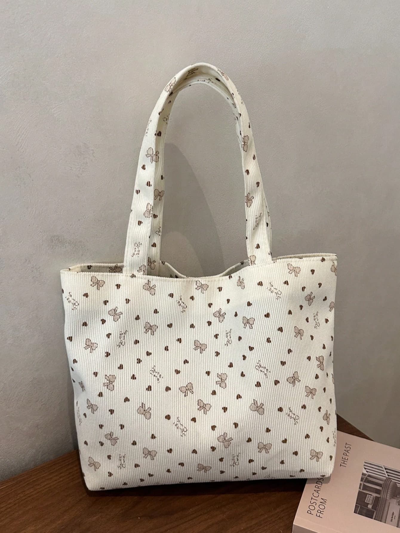 Strawberry Print Tote Bag, Cute Style, Fashionable Large Capacity, Versatile Shoulder Women's Bag, Corduroy