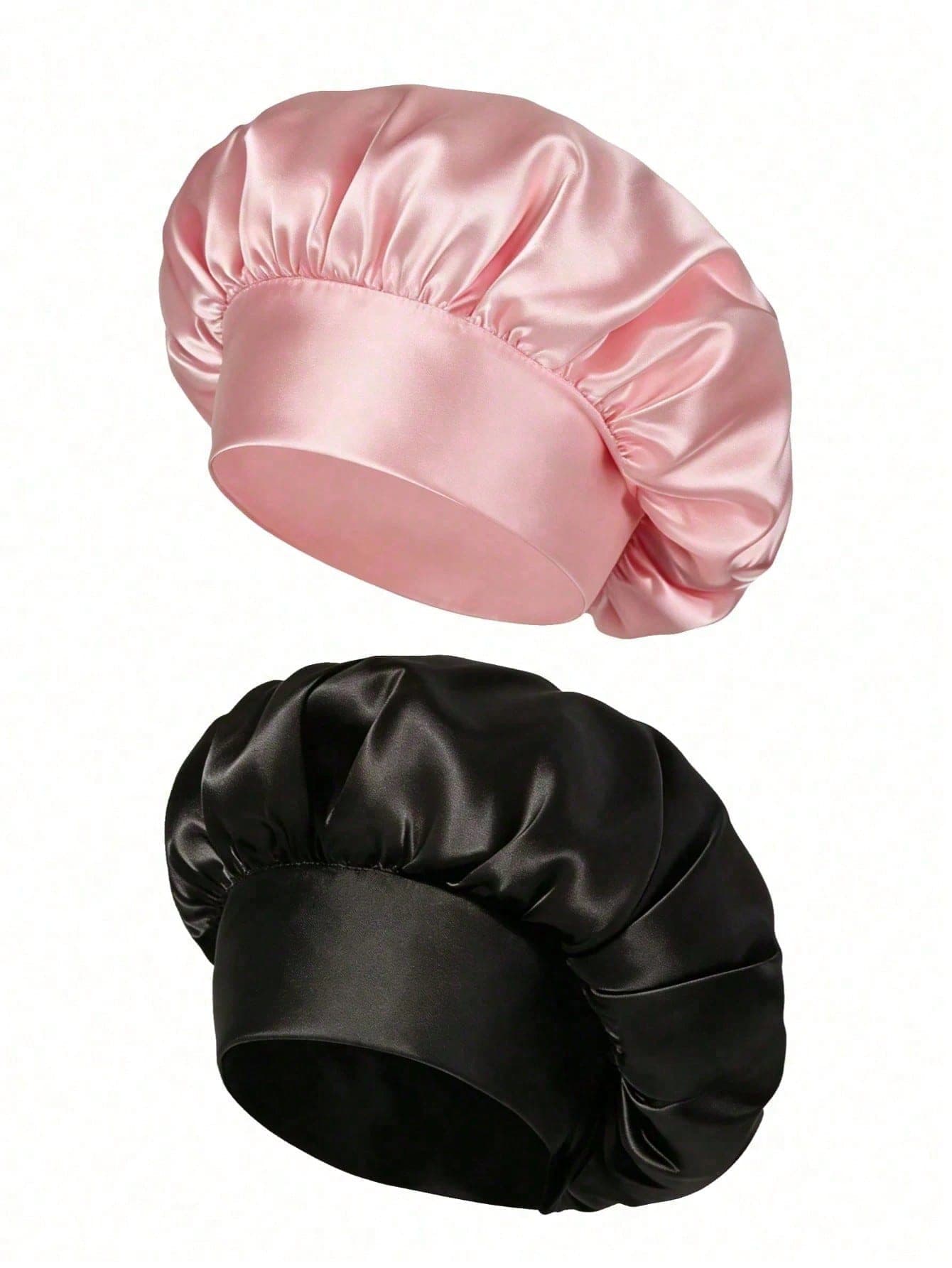 1/2pcs Women's Silk Sleep Cap, Satin Sleep Cap, Soft Elastic Band Silk Sleep Cap, Suitable For Curly Hair Silk Hair Cover (Black, Pink). Silk Sleep Cap, Satin Sleep Cap, Soft Elastic Band Silk Sleep Cap, Lightweight Comfortable Sleep Hair Cap Suitable For Curly Hair, Perfect For Long Curly Hair Or Braids, Premium Bathroom Accessory, Fashionable And Comfortable, Neutral Nighttime Hair Care Sleep Cap
