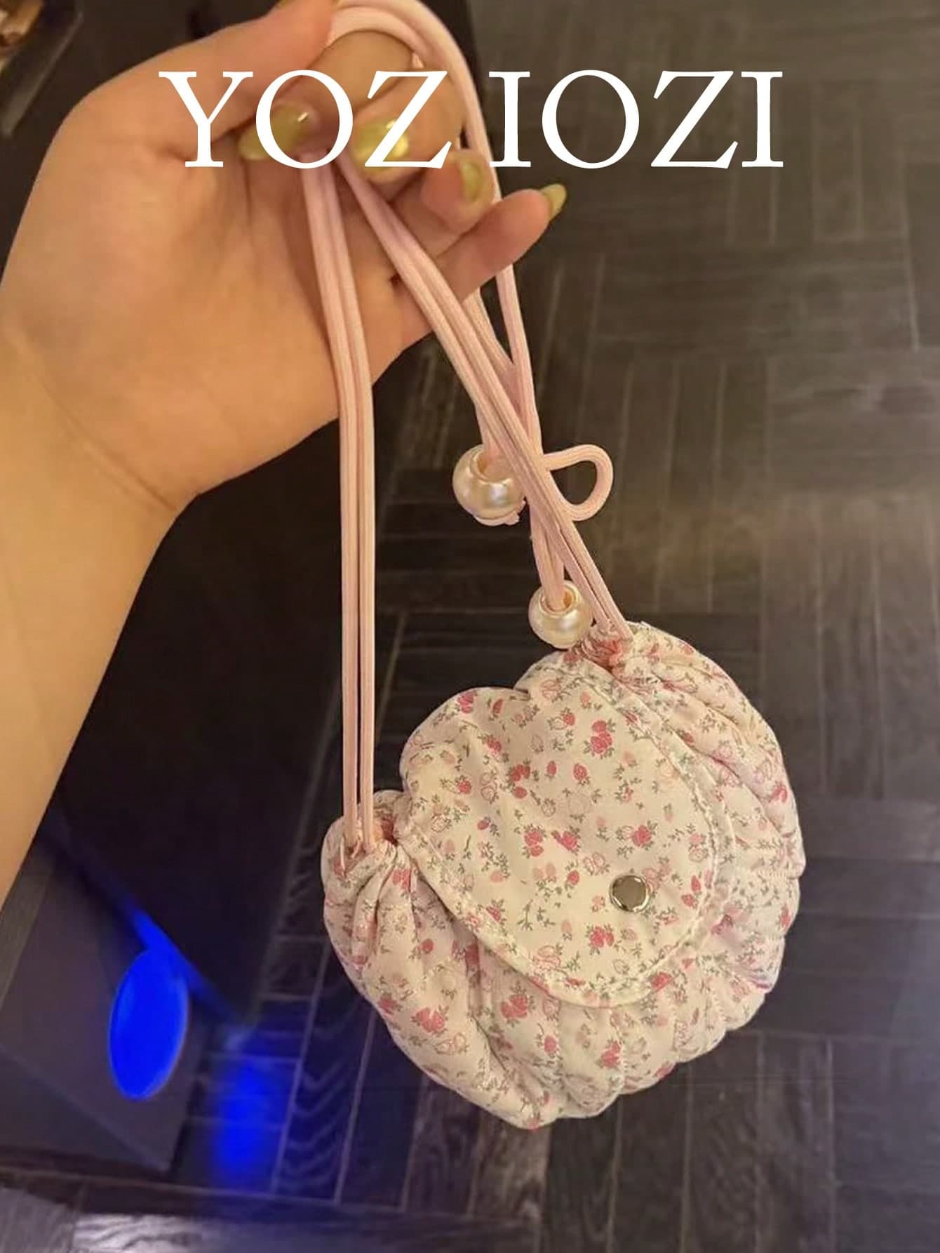 Japanese & Korean Style Niche Design Ins-Style Floral Cotton Fabric Makeup Bag, Portable Fresh Tie Closure Commuter Outdoor Daily Shopping Cute Strawberry Pattern Cosmetic Storage Bag, Portable Crossbody Bag