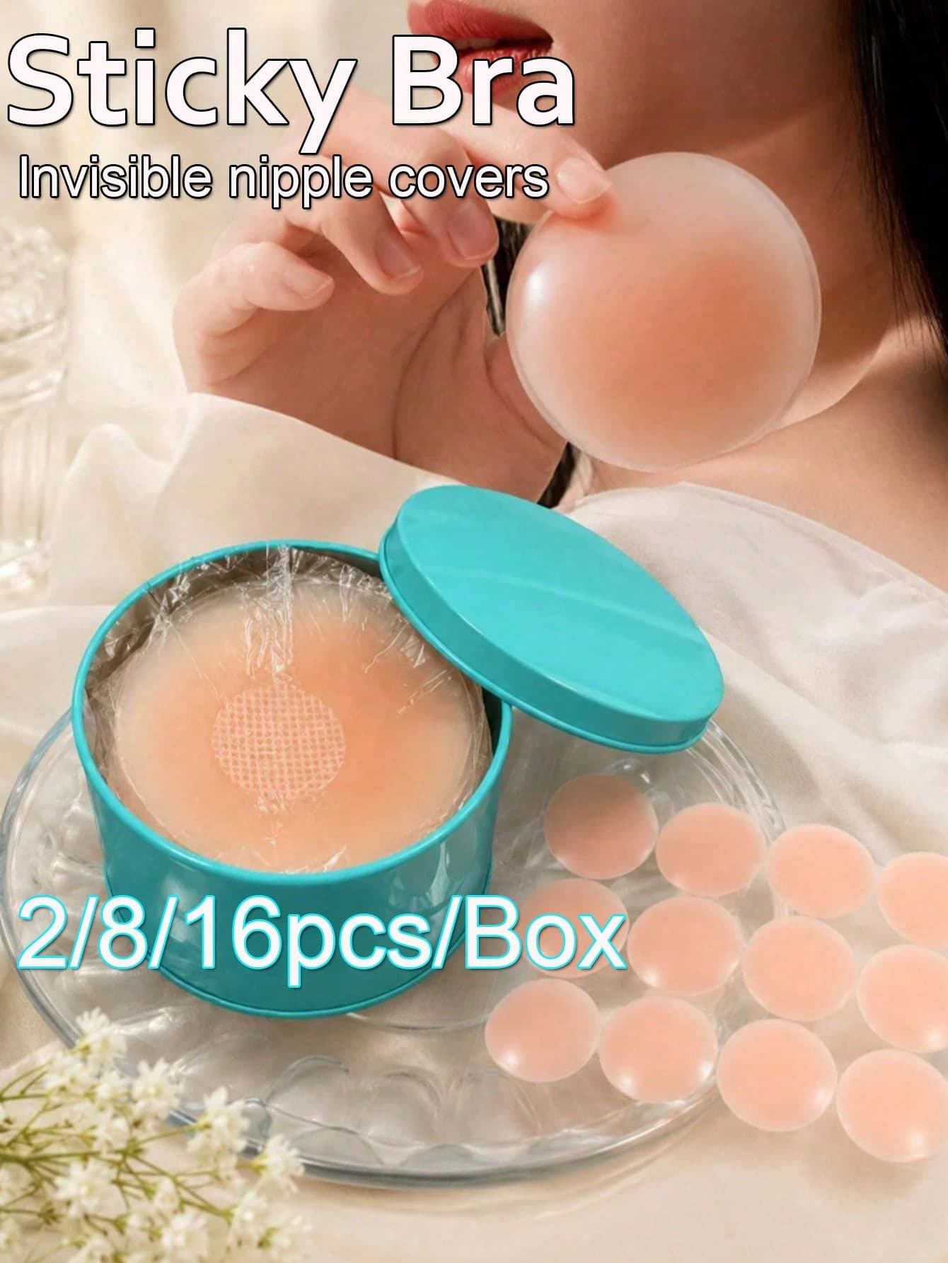 2/8/16 Pcs Women's Nipple Covers, Reusable, Nipple Pasties, Breast Petals, Reusable Silicone Invisible Nipple Covers, With Travel Case