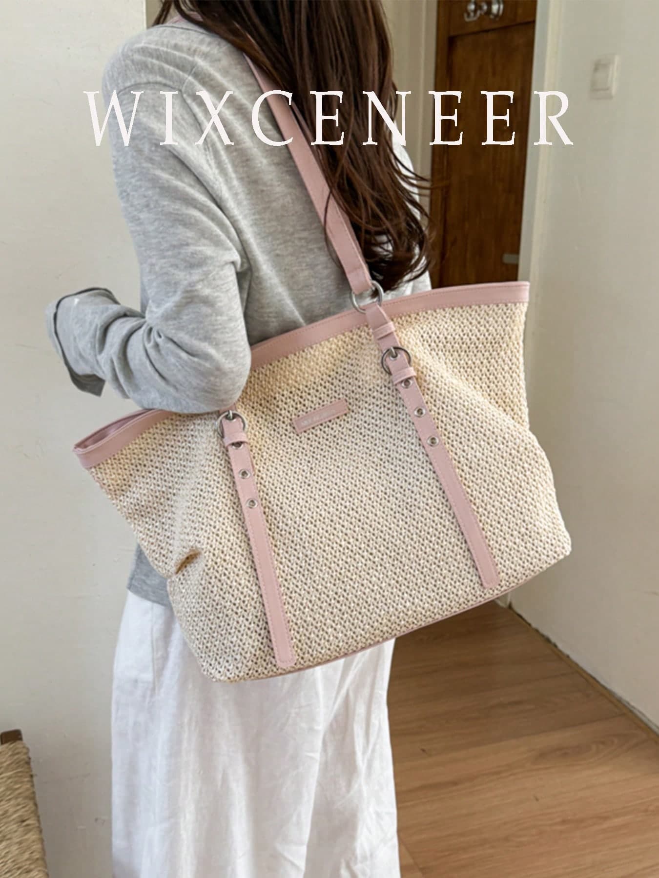 Fashion Large Capacity Woven Tote Bag, New Beach Vacation Shoulder Underarm Straw Woven Big Bag