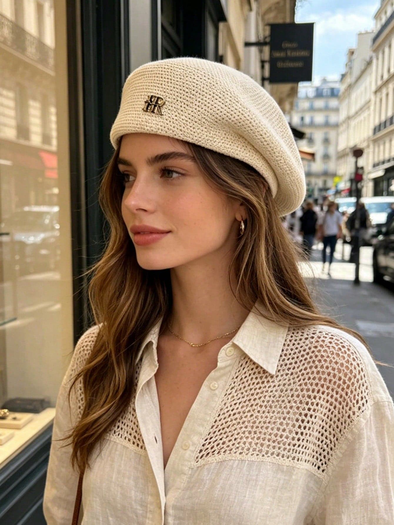 1pc Women's Summer Minimalist Hollow-Out Breathable Fashion Letter Outdoor Elegant Beret, Summer Hot-Selling Fashion Versatile Easy-Care Elegant Newsboy Cap, Comfortable Casual Suitable For Outings, Gatherings, Shopping, Travel, Vacation And Other Occasions