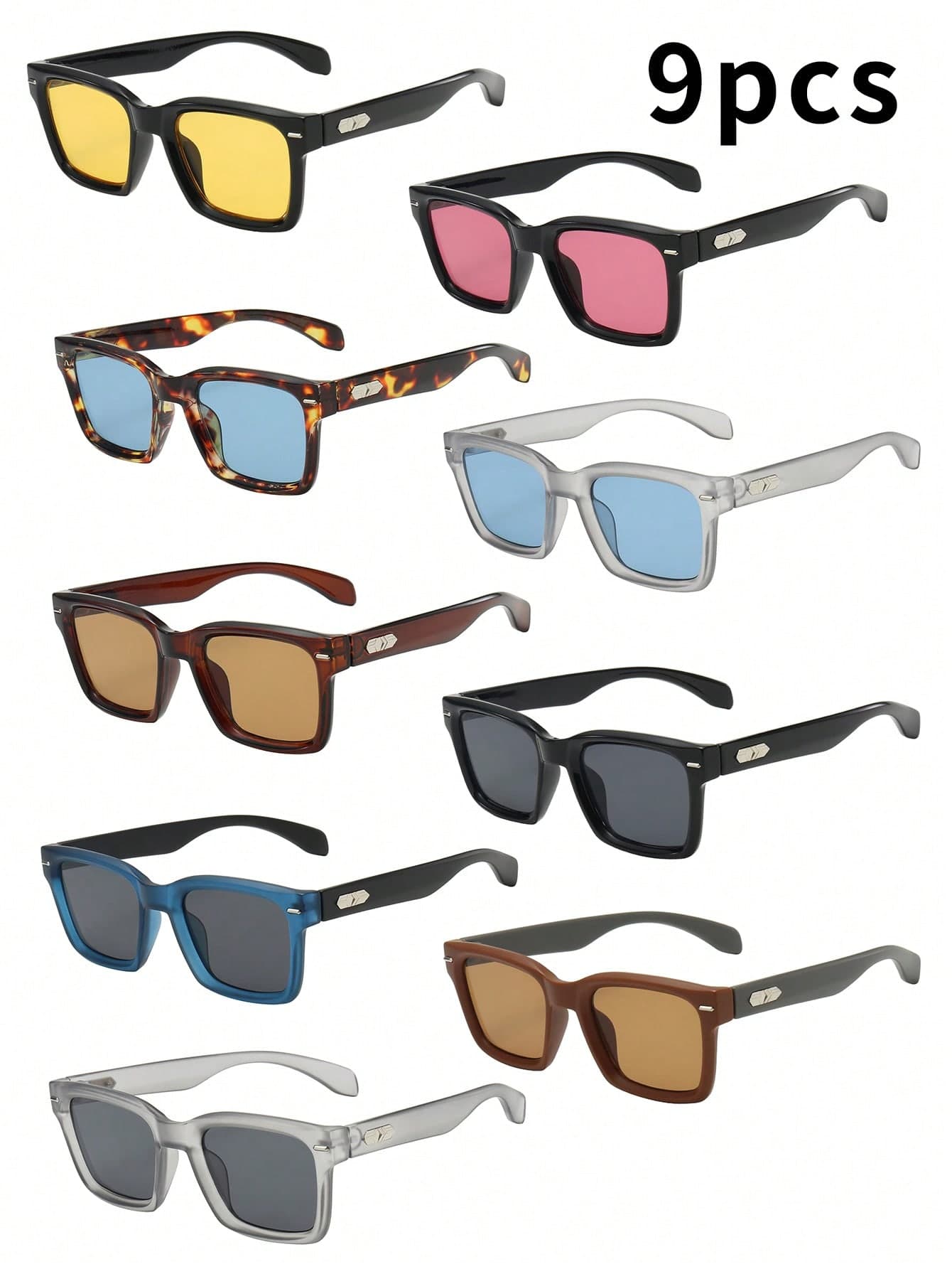 9pcs Men's Vintage Square Frame High-Quality Minimalist Business Fashion Glasses, Suitable For Parties, Casual, Travel, Daily Wear Decorative Glasses