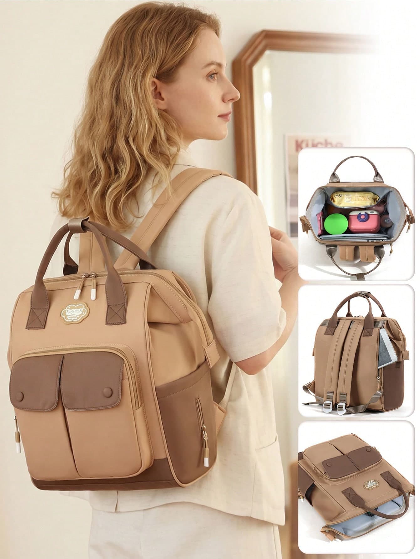 1 Pc Fashion Multifunction Diaper Backpack,Large Multi-Compartment Design With Side Tissue Pocket,Practical Mommy Bag For Travel And Outdoor Outings.