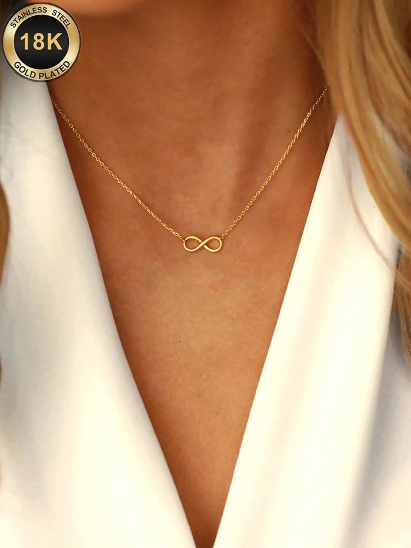 1pc 18K Gold Plated Titanium Steel Infinity Loop Necklace, Fashionable Minimalist Versatile Letter Necklace/Bracelet, Suitable For Women's Daily, Commute, Party Occasions, Great Gift For Friends, Family, Girlfriends