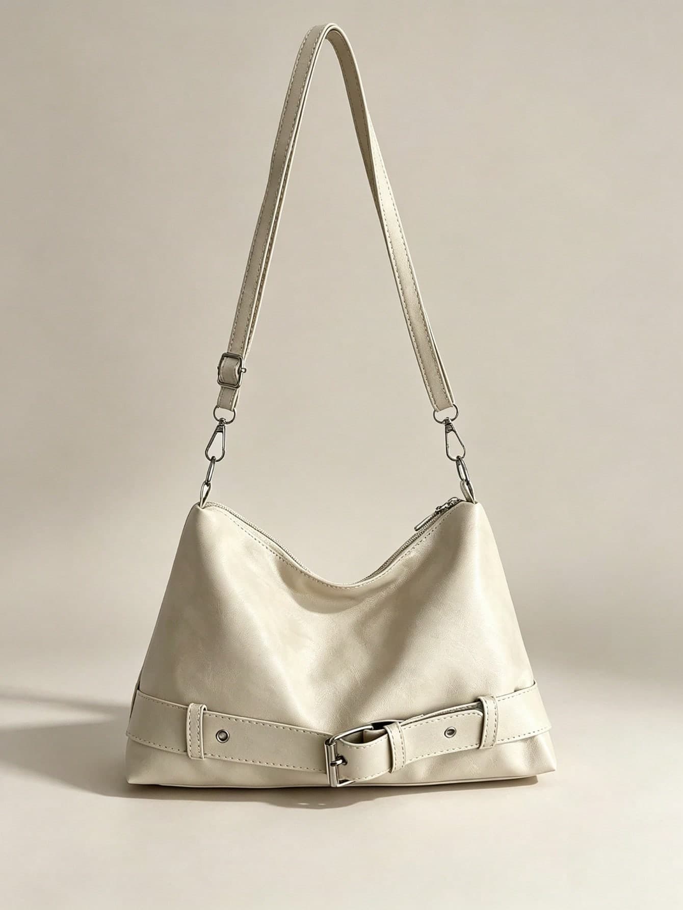 1pc New Minimalist Handbag Fashion Strap Crescent Bag Versatile Casual Commuter Shoulder Bag Portable Lightweight Crossbody Bag, Zipper Closure, Hobo Bag, PU Solid Color Baguette Bag, Strap Decoration, PU Faux Leather, Suitable For Dating, Shopping, Outing, Office, Work, Travel, Gift, Perfect For Daily Use