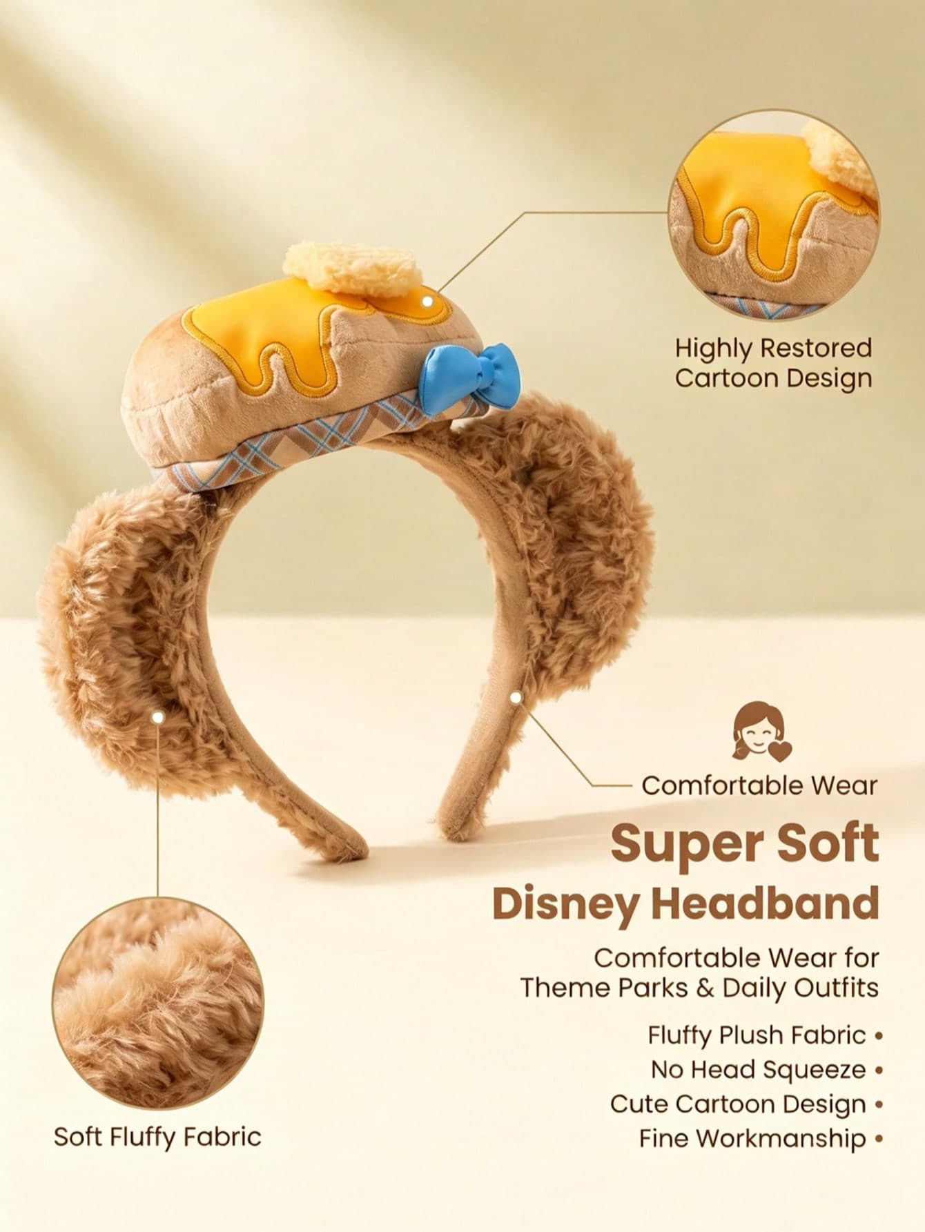 Bestseller Disney Duffy Bear Pancake Plush Headband, Cute Park Cos Accessories, Eye-Catching Photo Prop For Halloween Themed Costume Parties Hair Bow
