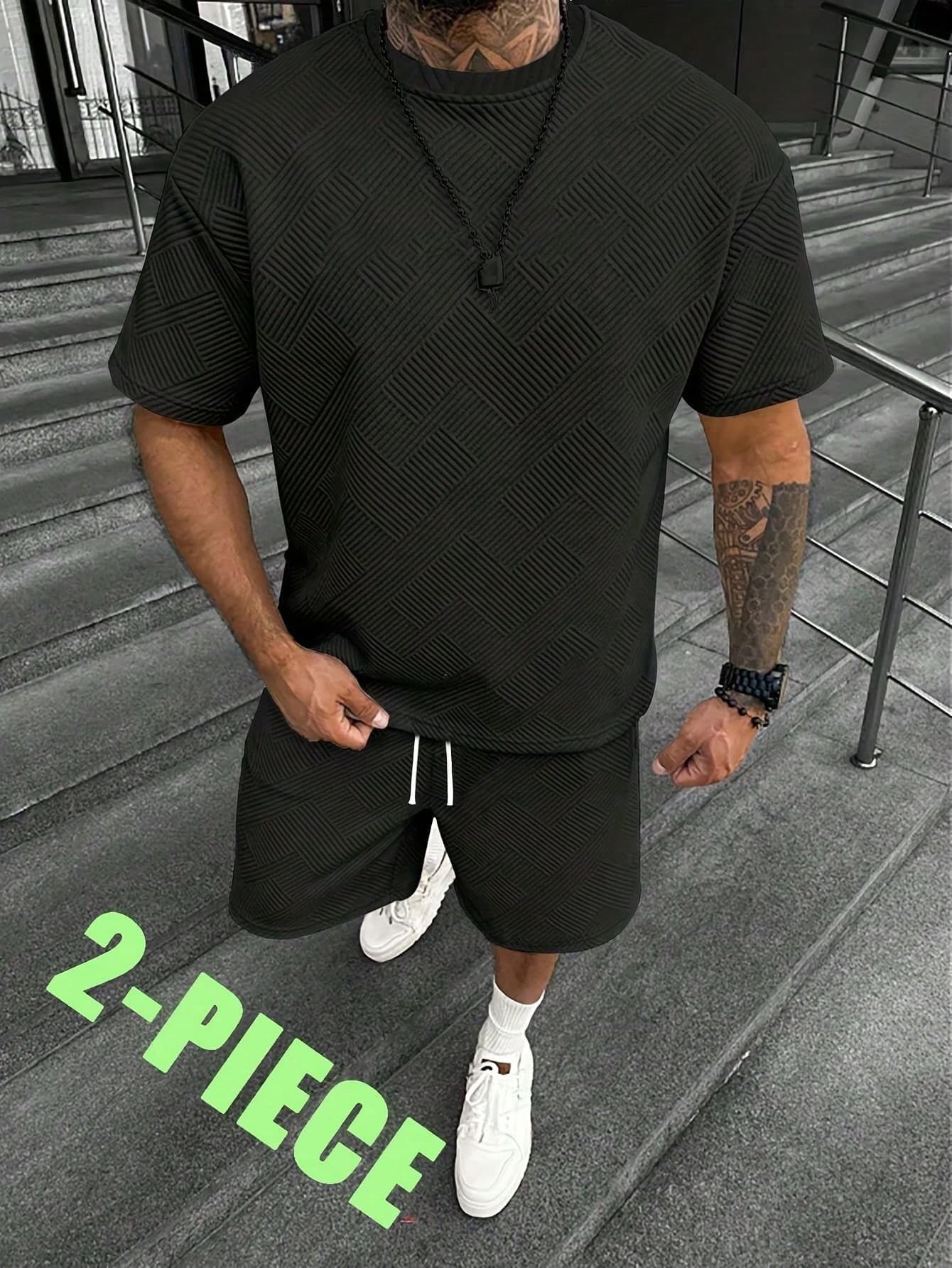 Father's Day Gift, Men's New Summer Jacquard Suit, Men's Casual Sports Set, Versatile Short Sleeve Shorts Two Pieces Set, Student Short Sleeve Set