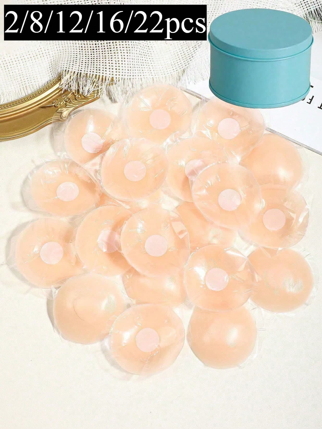 2/8/12/16/22pcs Women's Summer Silicone Gift Box Set, Anti-Slip, Anti-Nipple, Invisible Breast Pads, Nipple Covers, Strapless Bra, Adhesive Bra, Invisible Seamless, Women's Lingerie, Invisible Bra, Suitable For Wedding, Professional Wear, Dress, Swimsuit, Bikini, Strapless, Evening Gown, Washable And Reusable