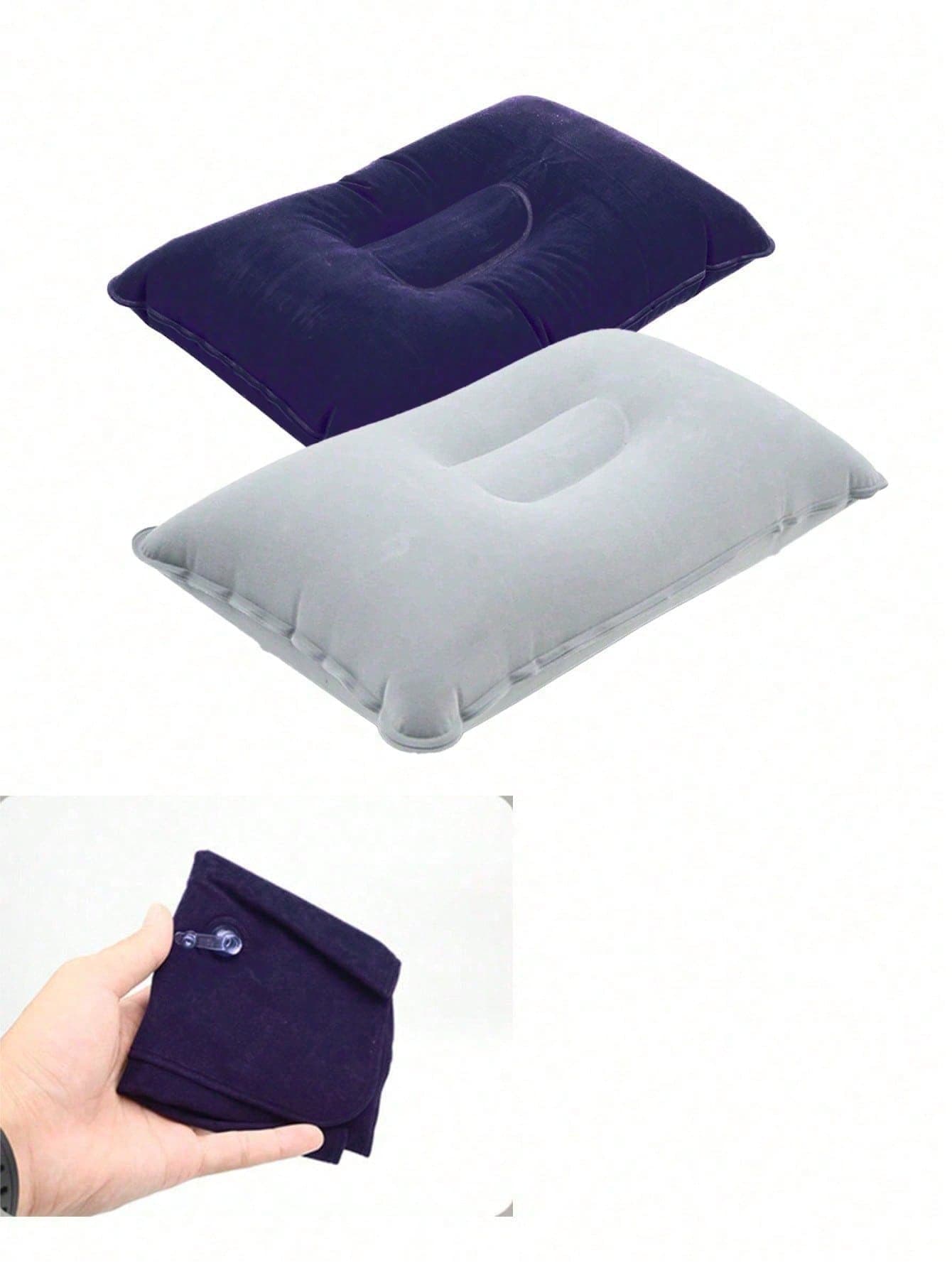 PVC Flocked Inflatable Pillow, Super Soft Foldable Air Pillow For Travel, Camping, Back To School, Easy Inflation, Camping Sleeping Bag Nap Pillow, Hiking Backpack Inflatable Pillow, Self-Inflating Rectangular Pad, Fabric Soft Neck And Waist Support Pillow