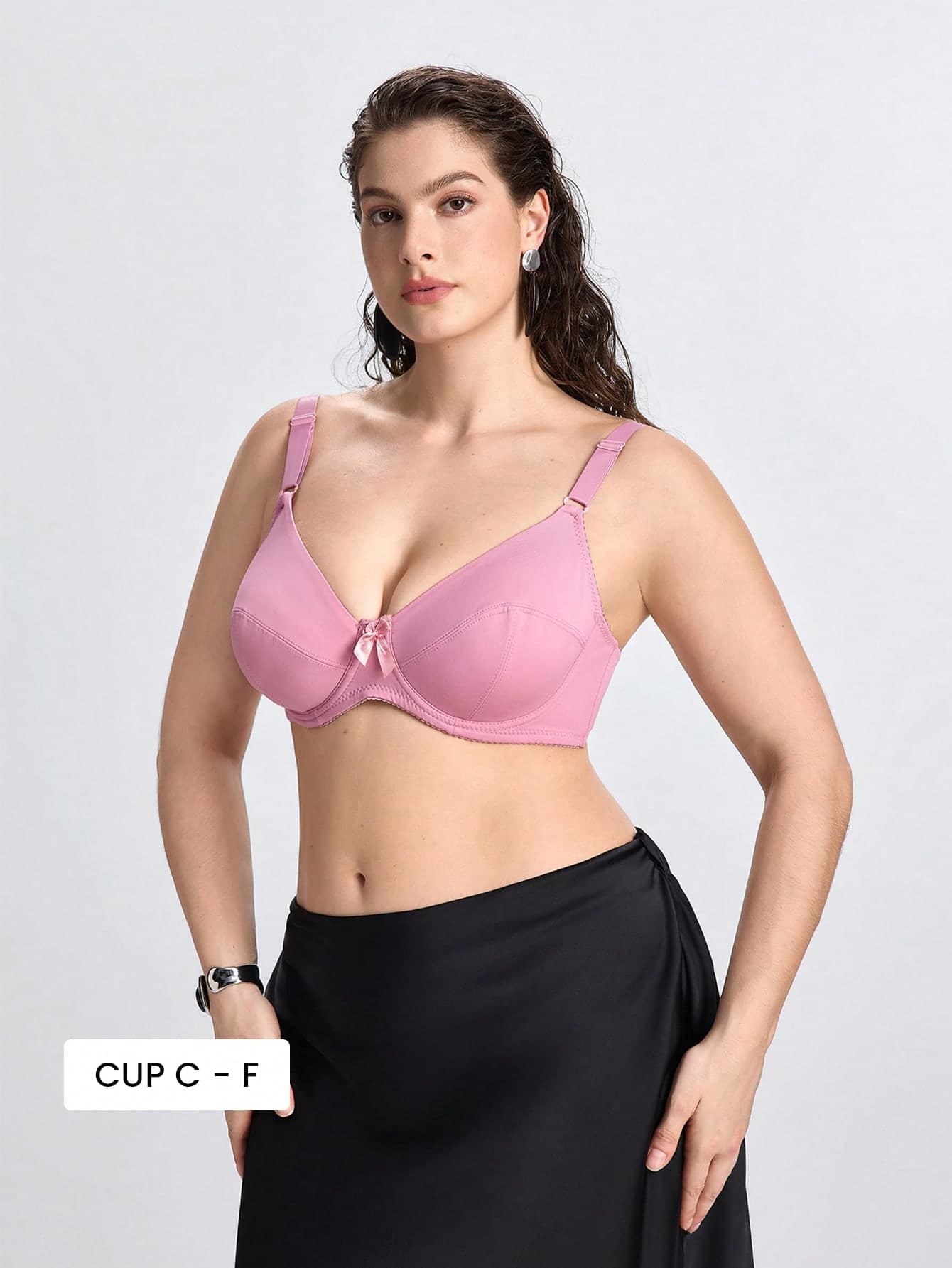 Slumbrini 1pc Plus Size Women's Solid Color Stretchy Ultra-Thin Underwire Bra, Simple Everyday Style