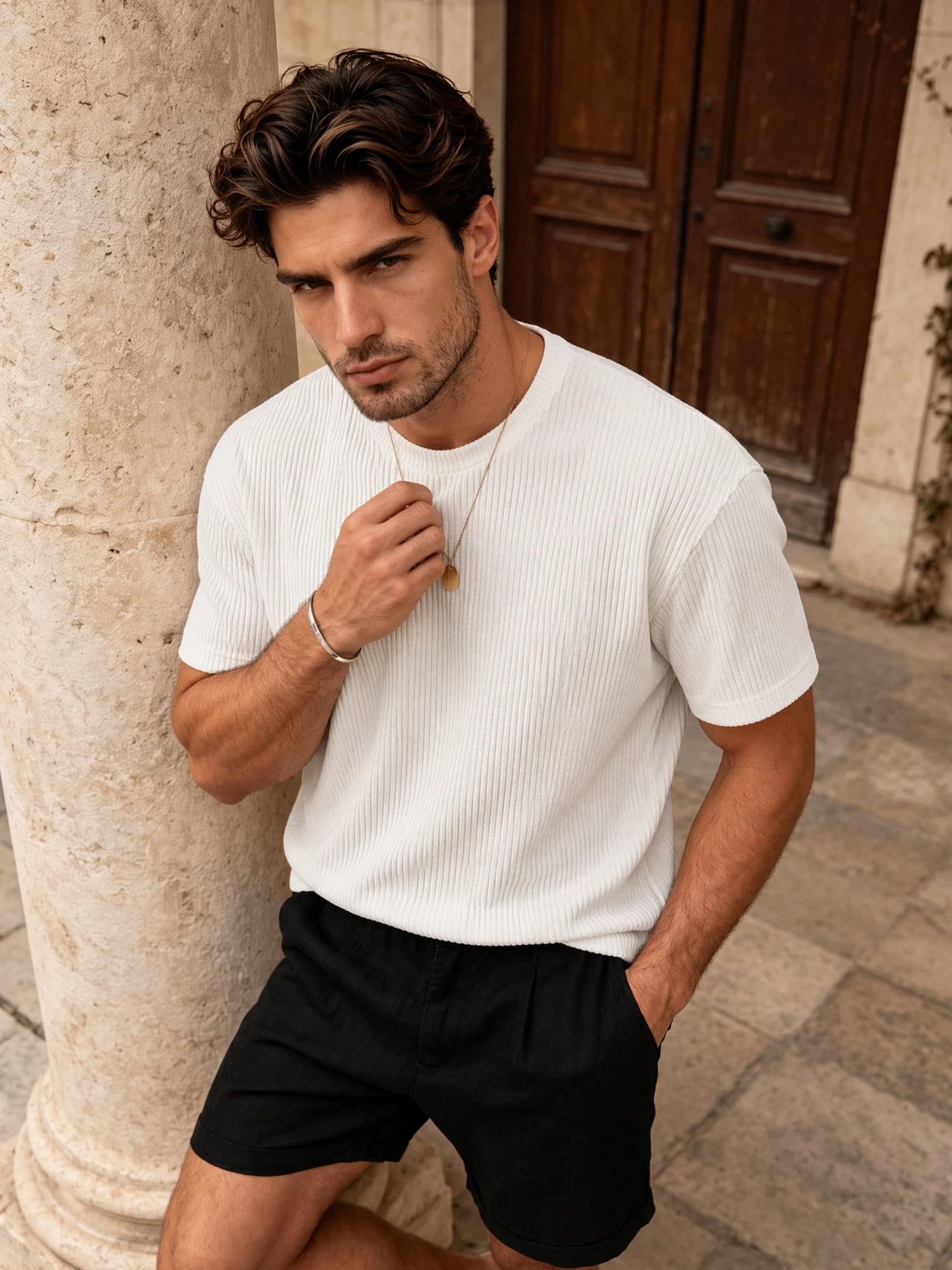Men's Casual Loose Fit Round Neck Short Sleeve T-Shirt, White