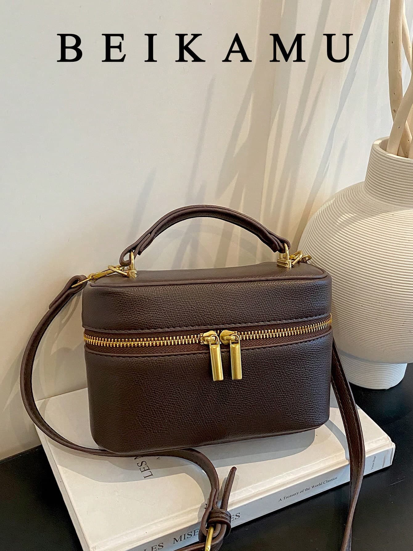 BEIKAMU 1pc Fashion Solid Color PU Square Bag, Zipper Closure Versatile Women's Box Handbag, Adjustable Shoulder Strap Crossbody Bag, Suitable For University, Commuting, Shopping, Street Shopping, Daily Use