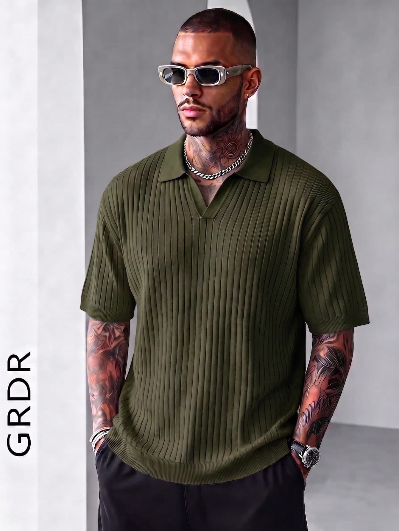 GRDR Men's Solid Color Short Sleeve Knit Sweater, Fashionable For Summer