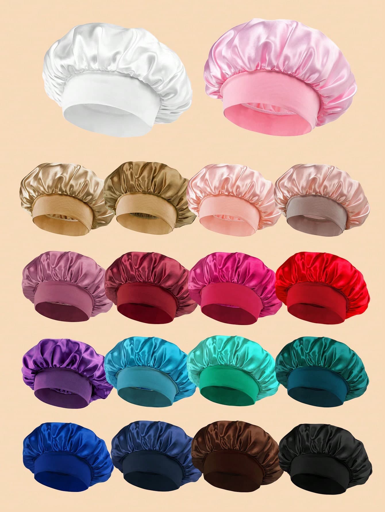 4PCS Girls Solid Color Satin Sleep Cap, Wide Elastic Hair Bonnet, Soft & Smooth Night Hair Care Cap, Suitable For Curly Hair Daily Care, Multiple Colors Available