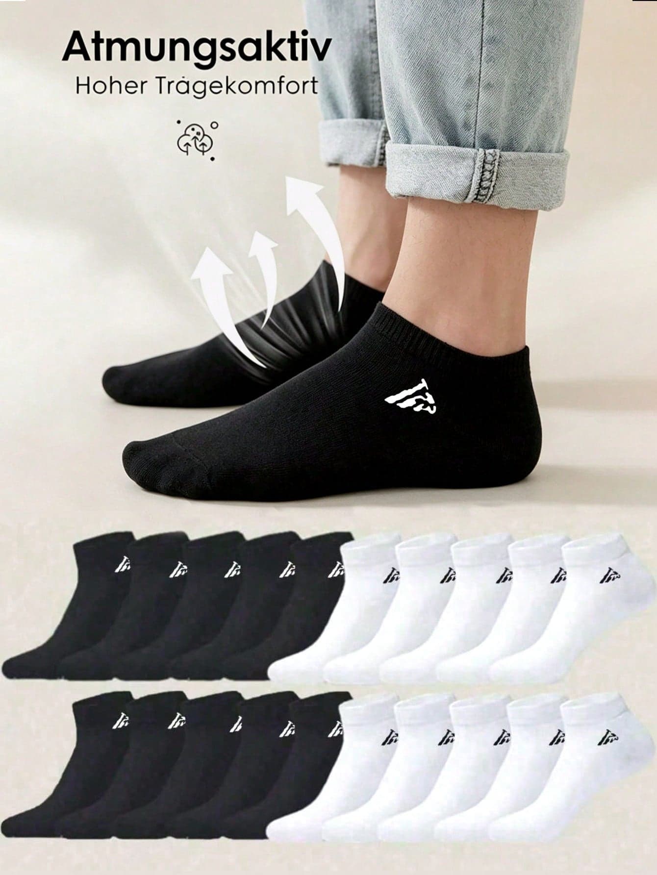 1/10/20 Pairs Men's Black & White Solid Color Boat Socks, Comfortable Sweat-Absorbent Breathable Invisible Socks, Unisex, Suitable For Daily Wear, Sports, Business, All Seasons