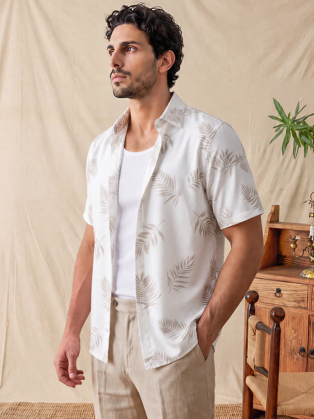 glestore Men's Vintage Coin Print Style Polyester Digital Print Short Sleeve Shirt, Fashionable And Versatile, Suitable For Commuting And Casual Wear