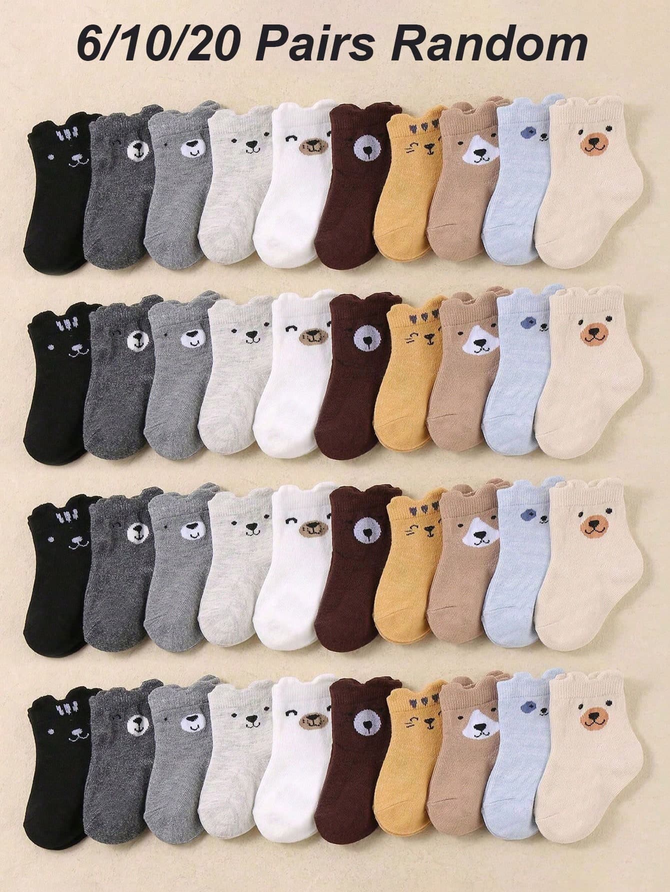 6/10/20 Pairs Random Cute Baby Socks, Cute Cartoon Bear Pattern, Comfortable, All-Season Wear, Baby Supplies, Baby Accessories