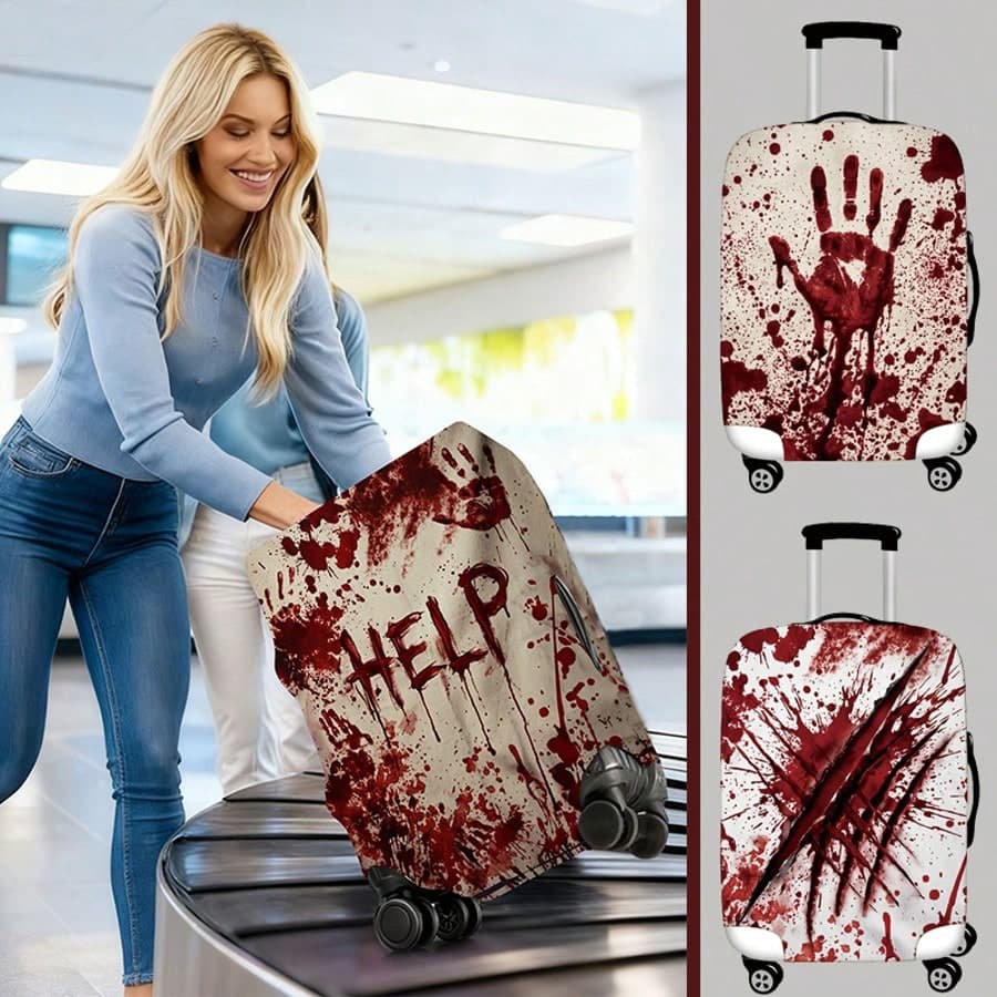Halloween Print Luggage Cover,Fit 18-32 Inches & Carry Luggage,Elastic Protective Suitcase Cover, Dust Cover, Travel Accessories,Trolley Case Cover