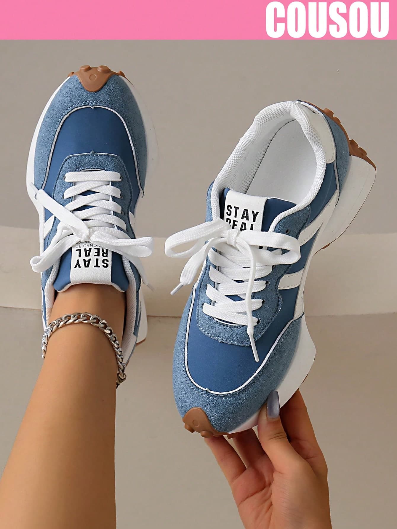2026 New Women's Thick Sole Sneakers, Four-Season Lace-Up Chunky Sneakers, Spring/Summer Platform Breathable Patchwork Casual Shoes